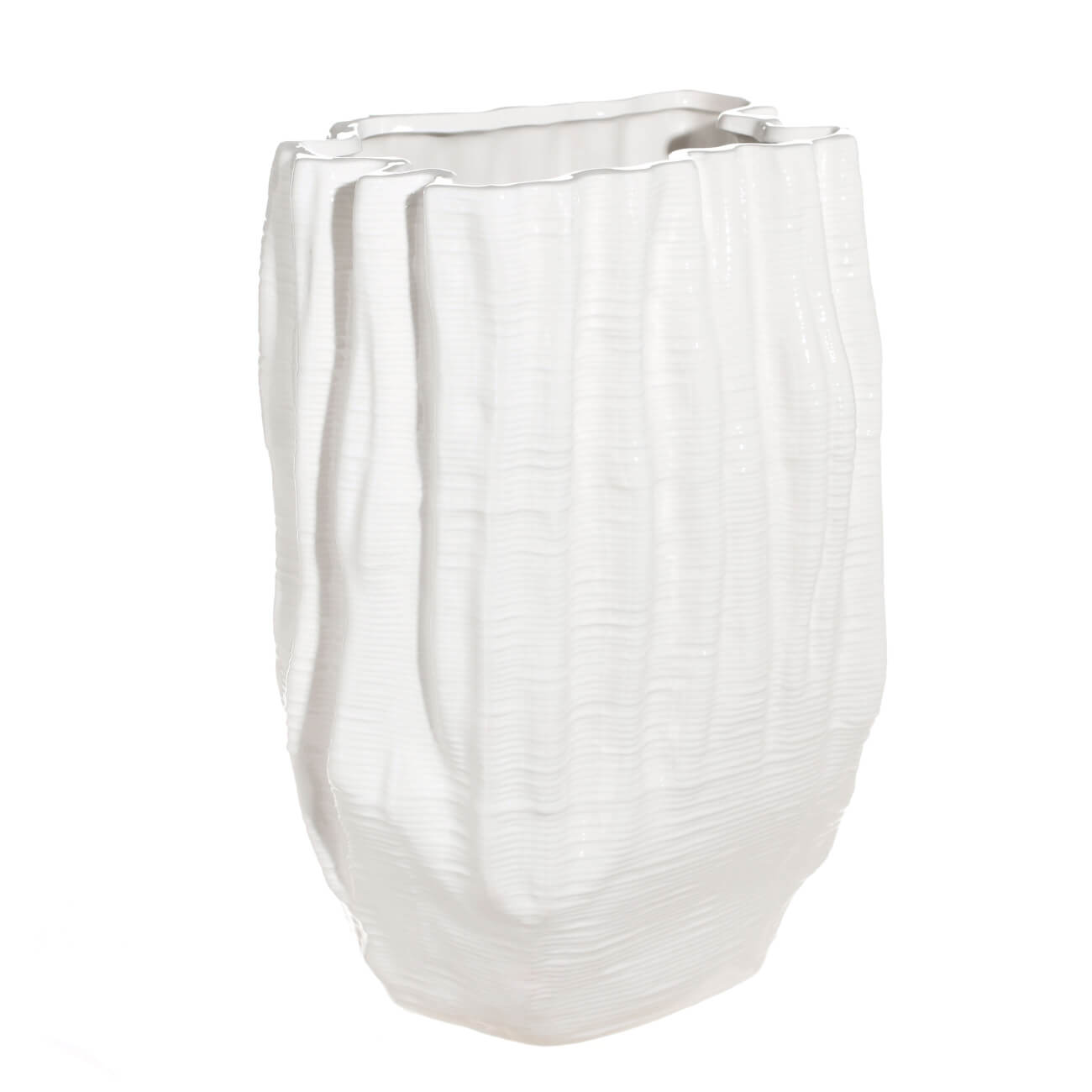 Flower vase, 28 cm, ceramic, White, Crumpled effect, Crumple