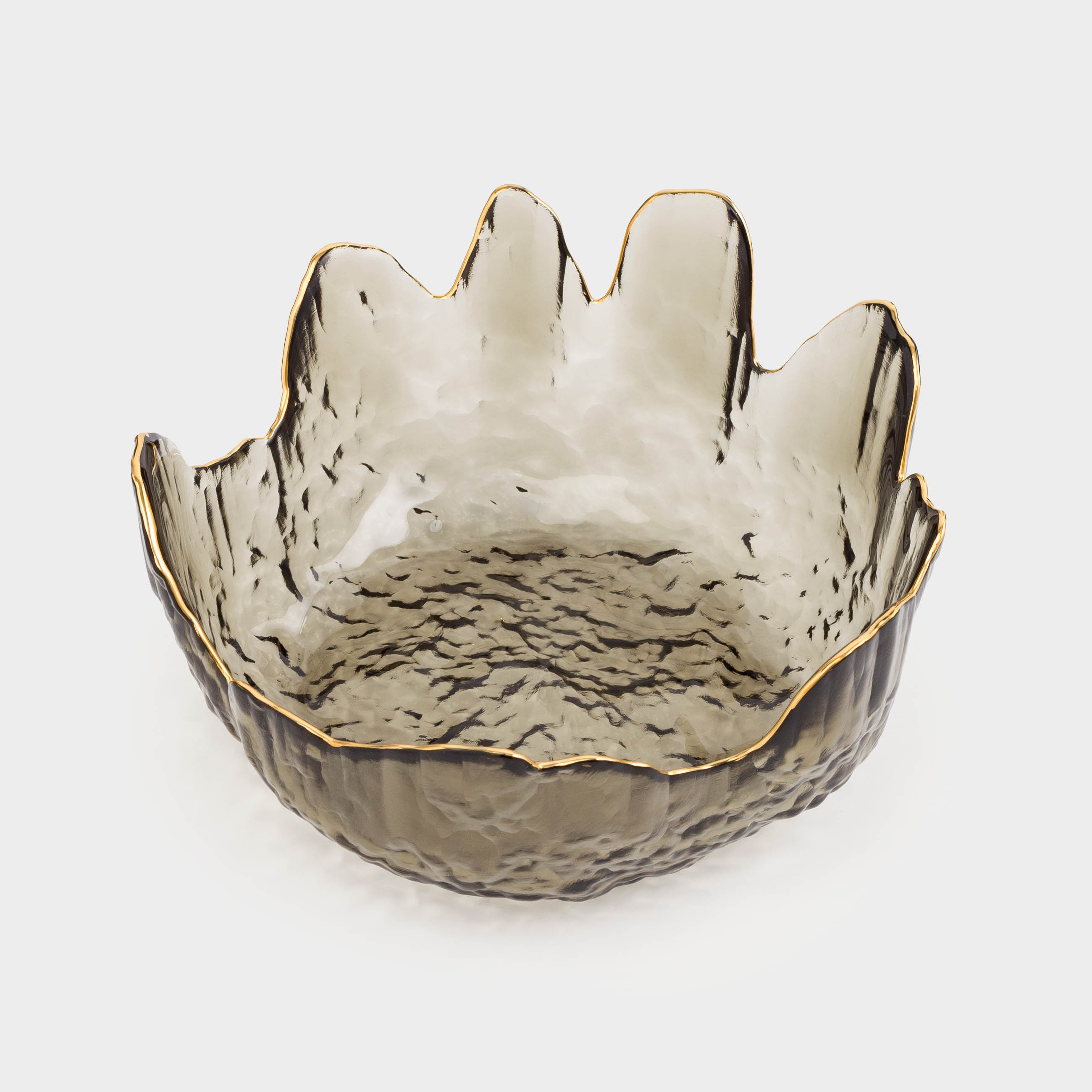Salad bowl, 17x7 cm, 700 ml, glass, gray, with golden edging, Nautilus color