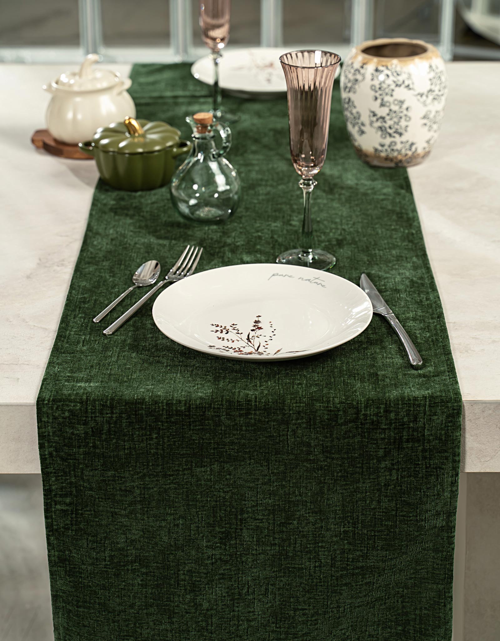 Table runner, 40x160 cm, velvet, green, Grand garden, image-3