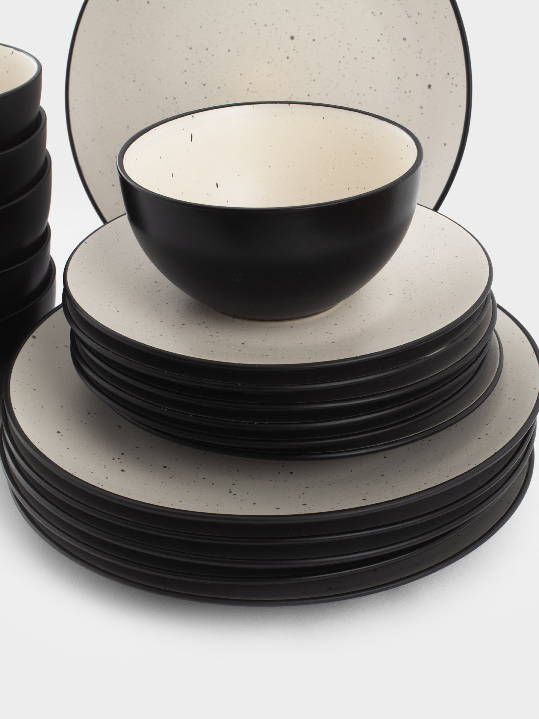 Dinner set, 6 persons, 18 ave, ceramics, black and white, speckled, Isernia, image-4