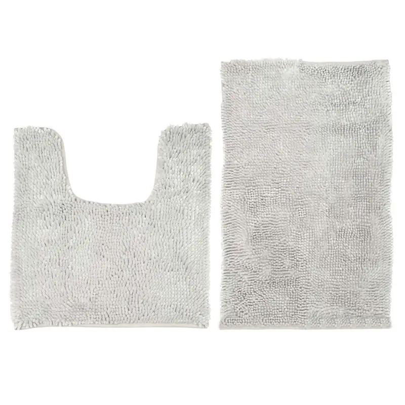 Bathroom mat, 50x80 / 50x50 cm, 2 pcs, Anti-slip, Polyester, Ecru, Fluffy ,image-0