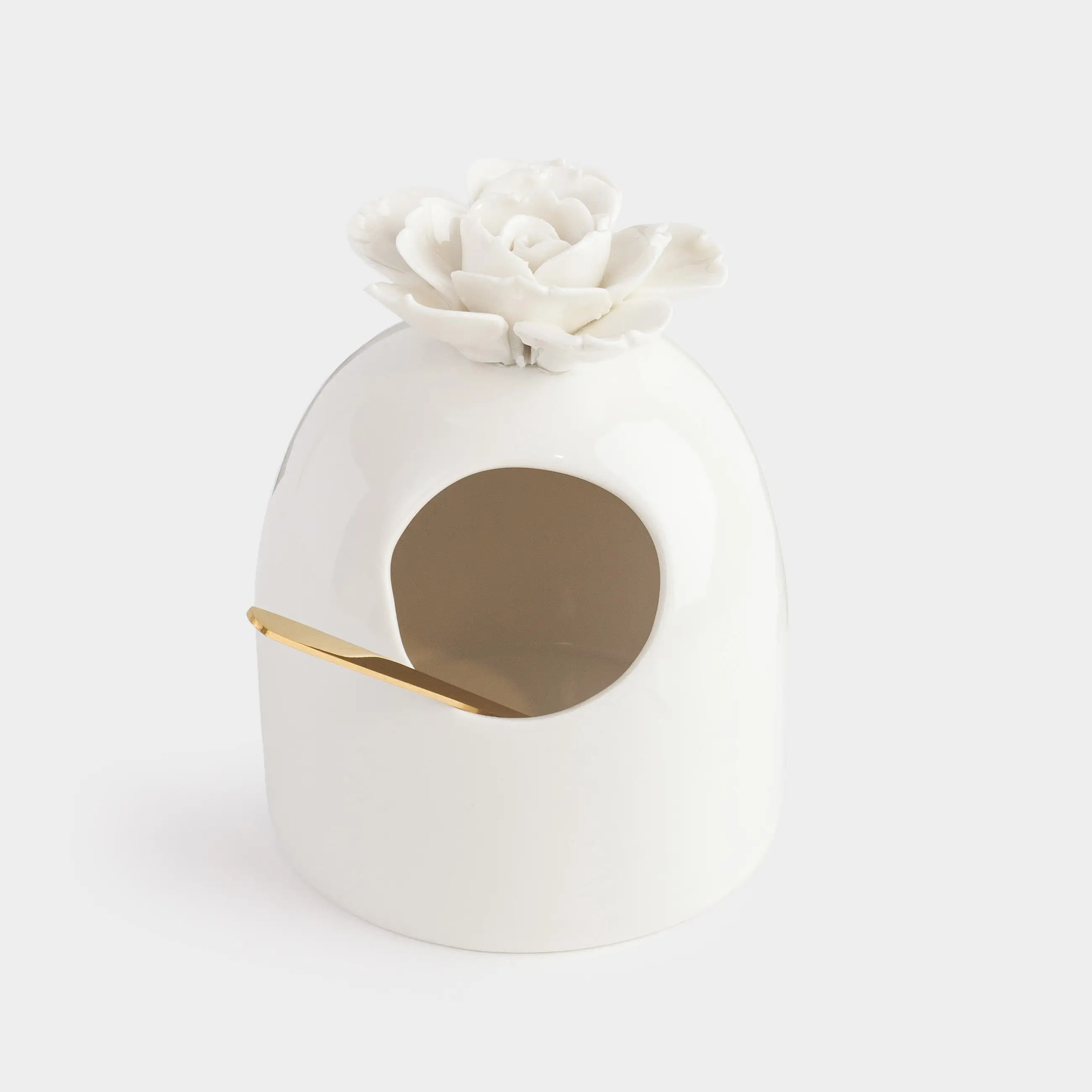 Sugar bowl, 11x10 cm, 270 ml, with spoon, porcelain P / steel, milky, Rose, Rose, image-0