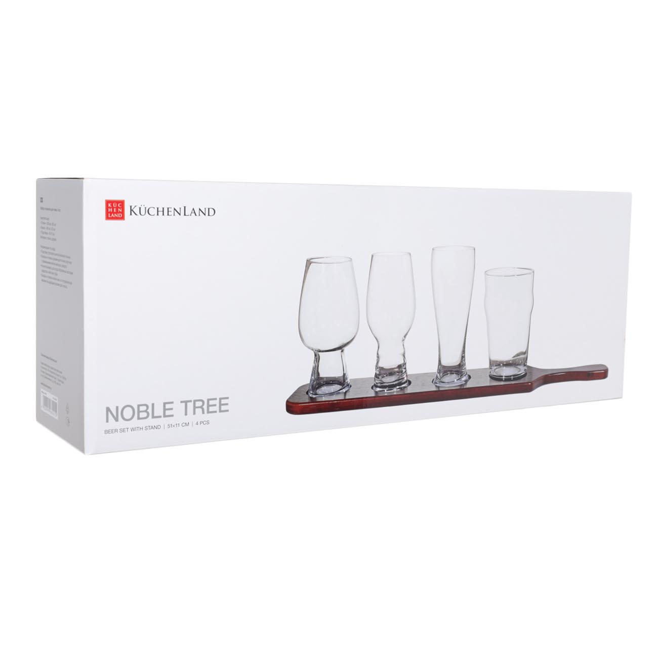 Set of beer glasses, 4 pcs, on a stand, glass / wood, Noble tree