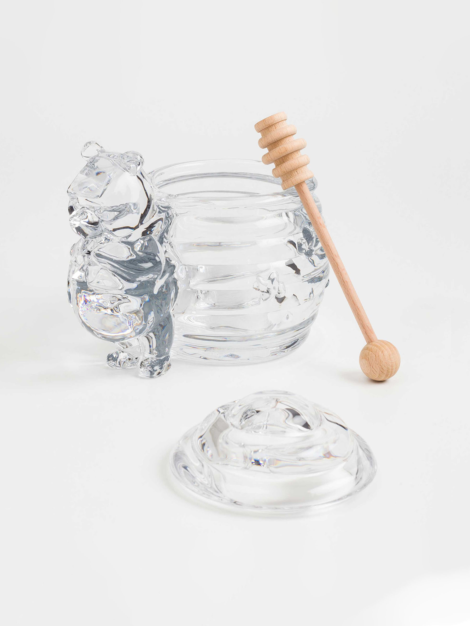 Honey jar, 270 ml, with spoon, glass/tree, Bear, Honey, image-2