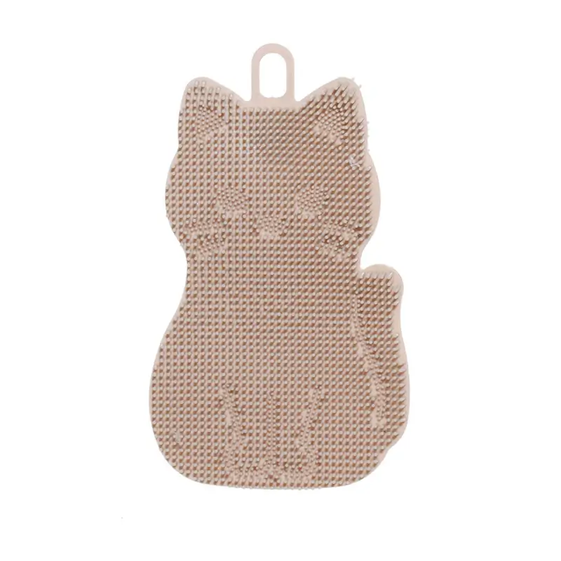 Dish washing sponge, 14 cm, Silicone, Beige, Cat, Manny