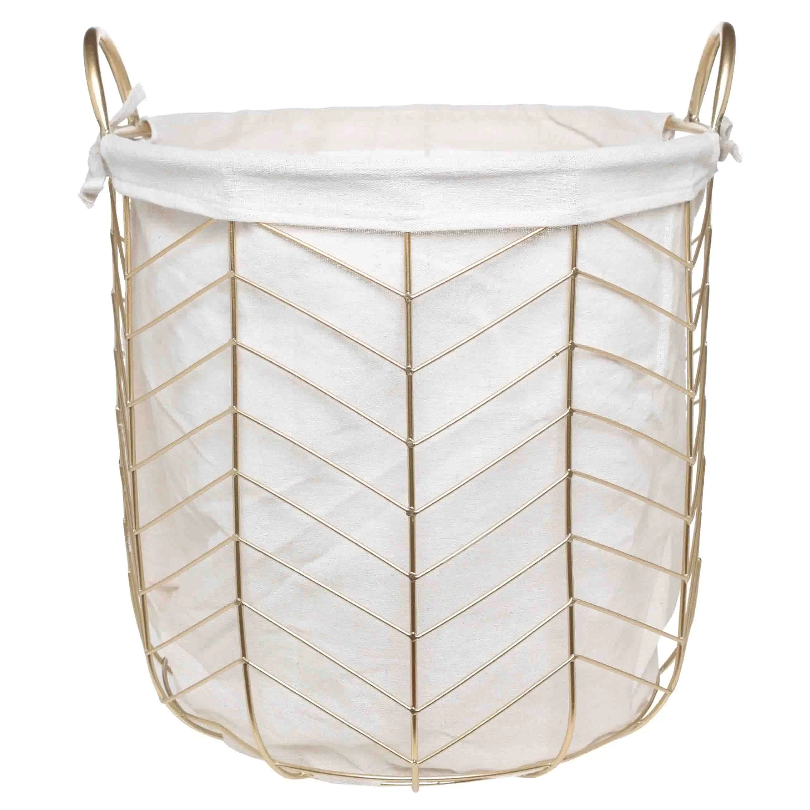Laundry basket, 33x34 cm, with handles, metal / polyester, round, gold, Teca, image-0