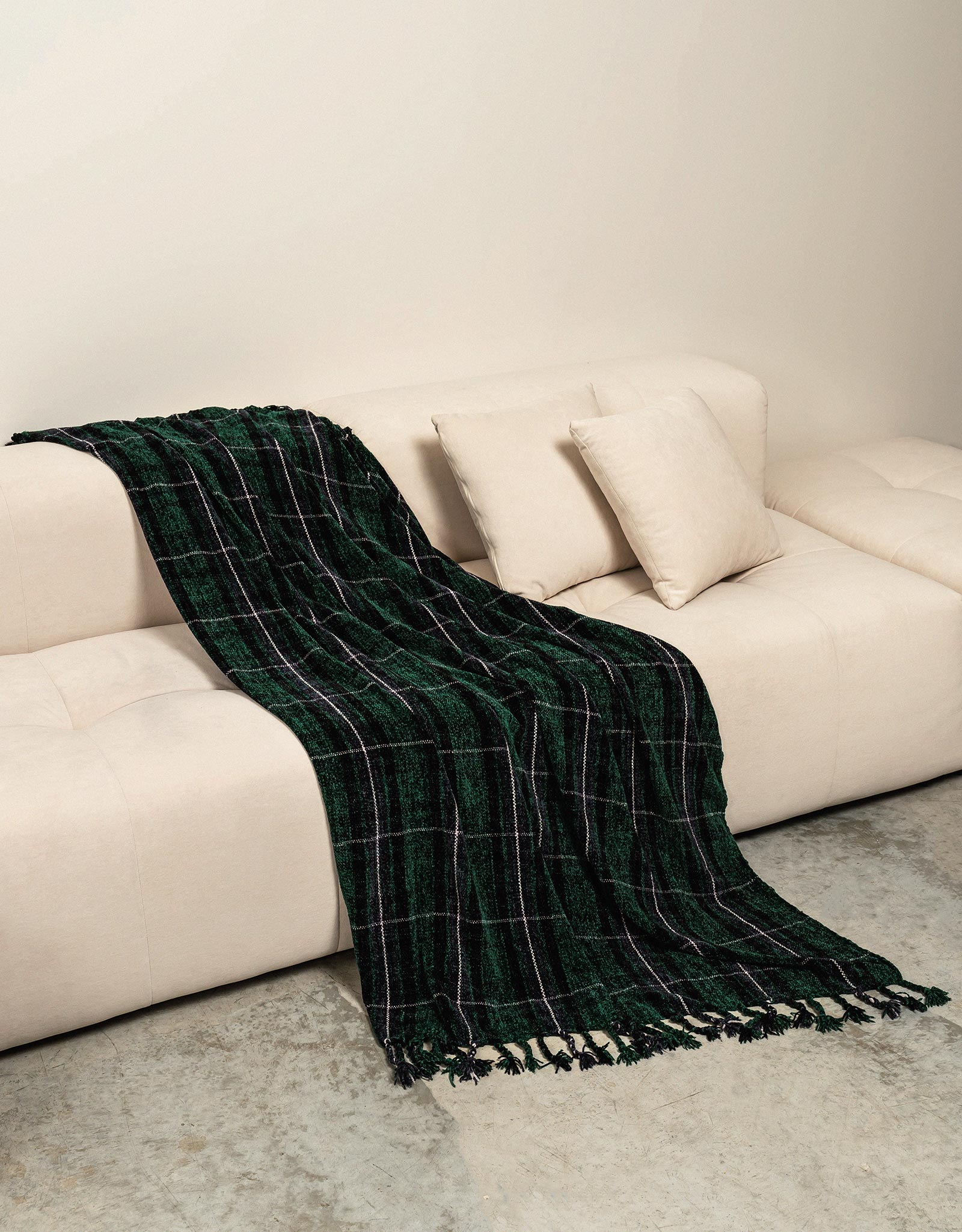 Plaid, 130x170 cm, fringed, chenille, green-blue, Checkered, Hazel, image-1