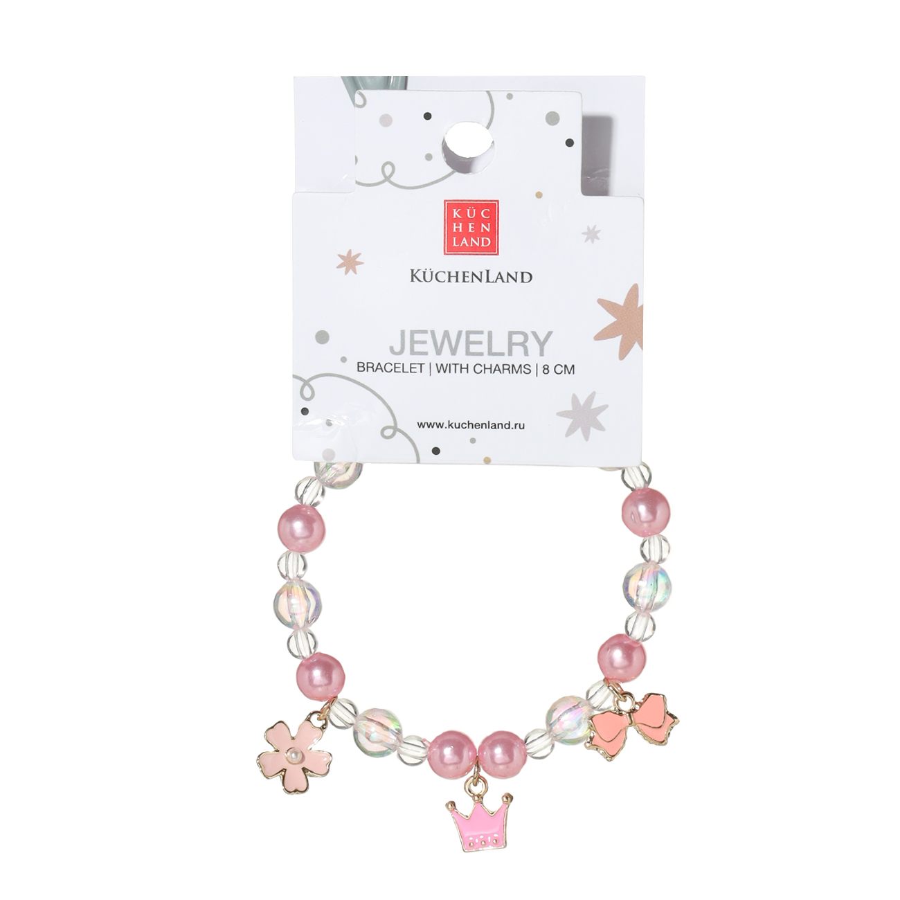 Children s bracelet 18 cm with pendants plastic metal pink Crown Jewelry