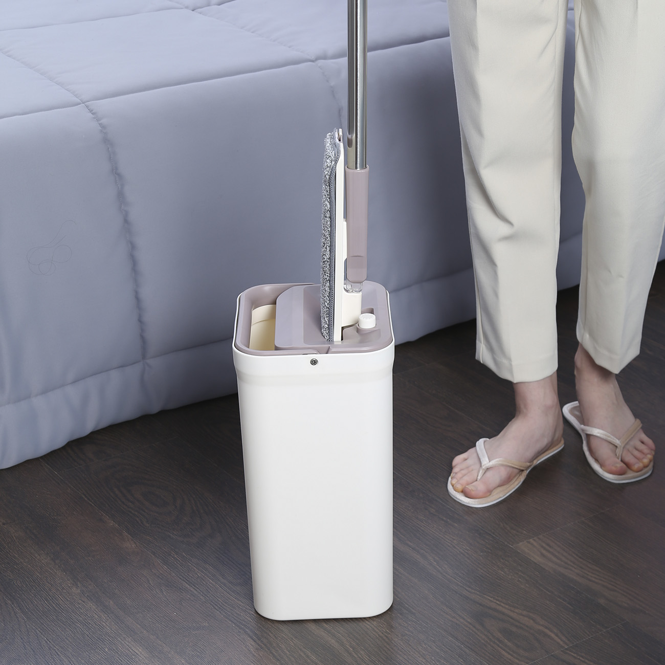 Mop with bucket, with spin and cleaning, rectangular, white-purple, Mop