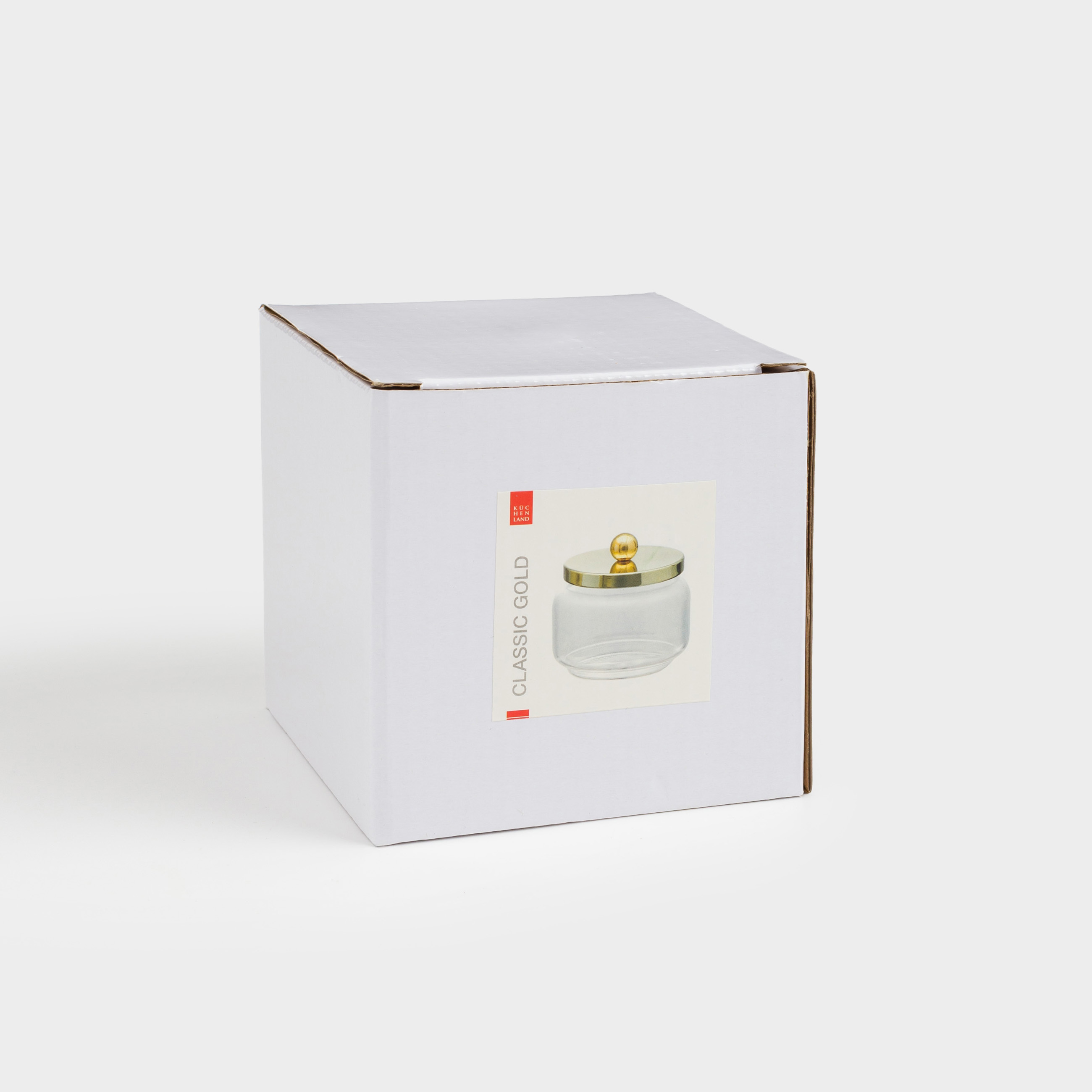 Storage container, 9x9 cm, 300 ml, glass / metal, golden, Classic gold