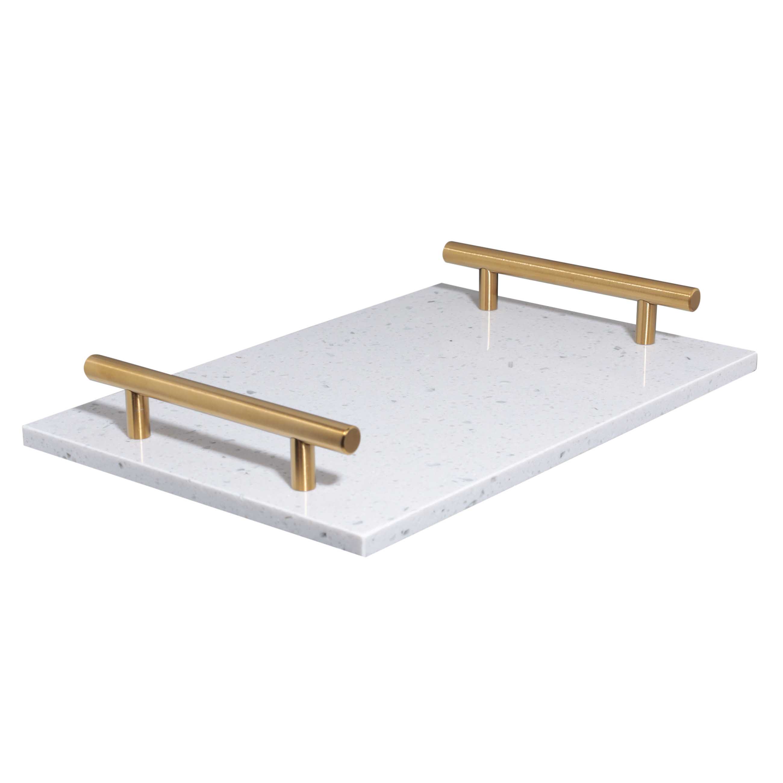 Tray, 30x20 cm, rectangular, cement / steel, white-gold, speckled, Terrazzo