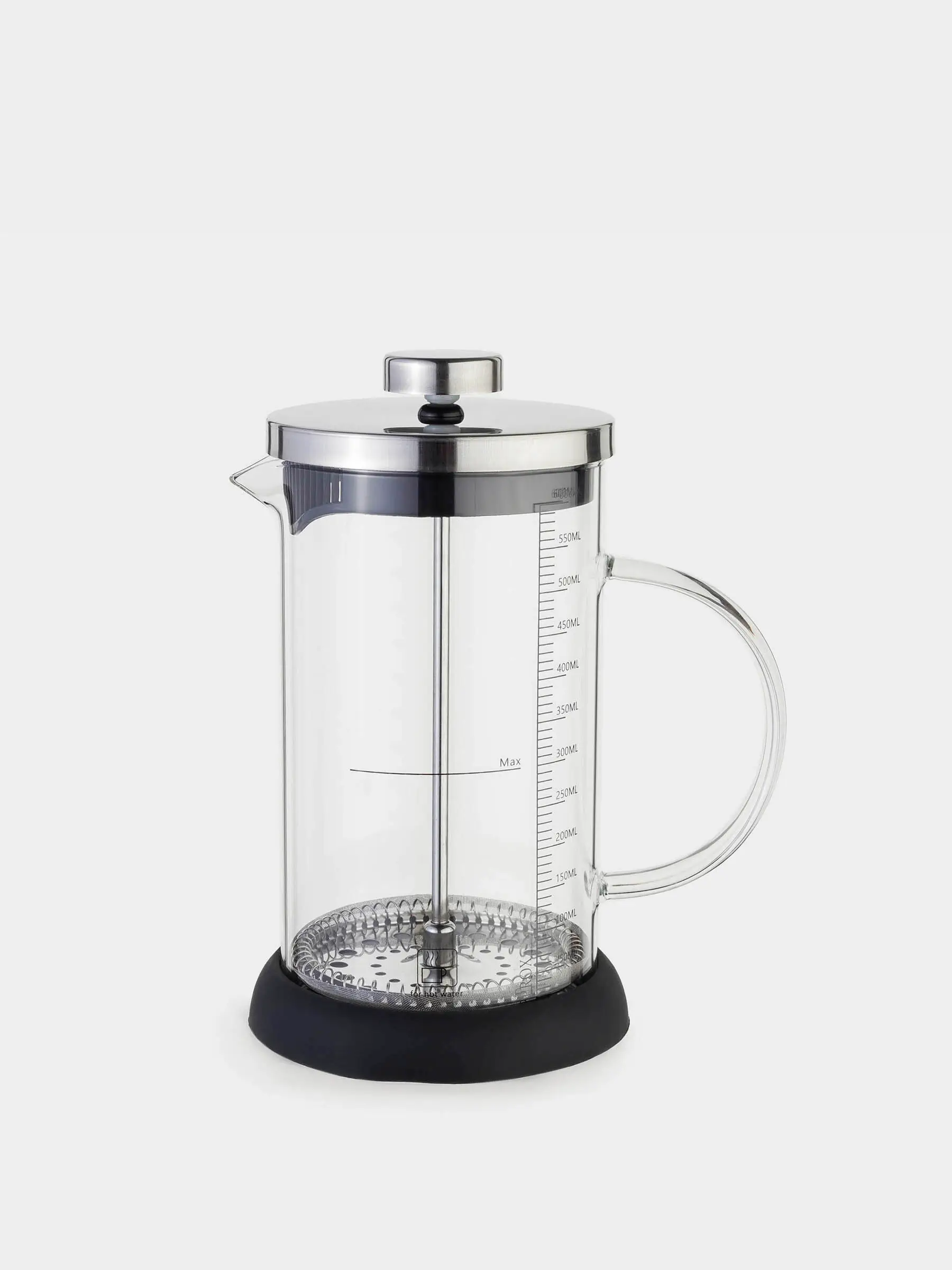French press, 600 ml, with measuring scale, glass B / steel / plastic, silicone, Comfort
