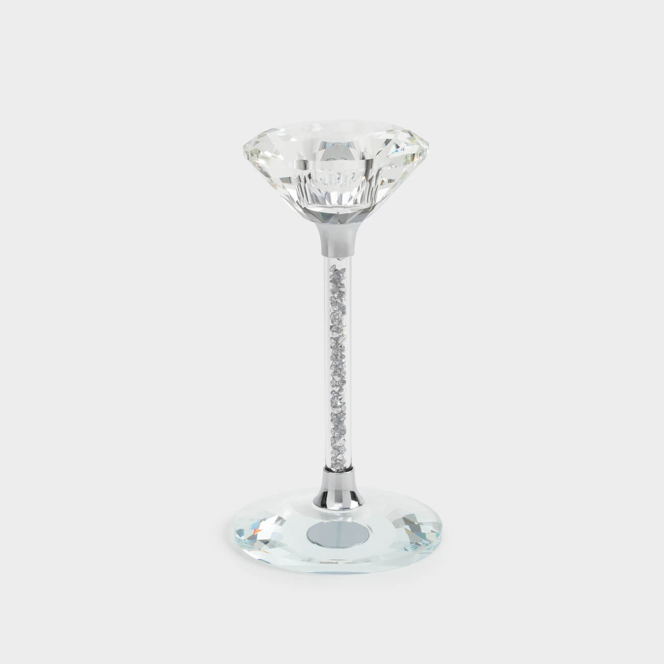Candlestick, 15 cm, for a thin candle, on a leg, glass / rhinestones, Silver crystals, Diamond