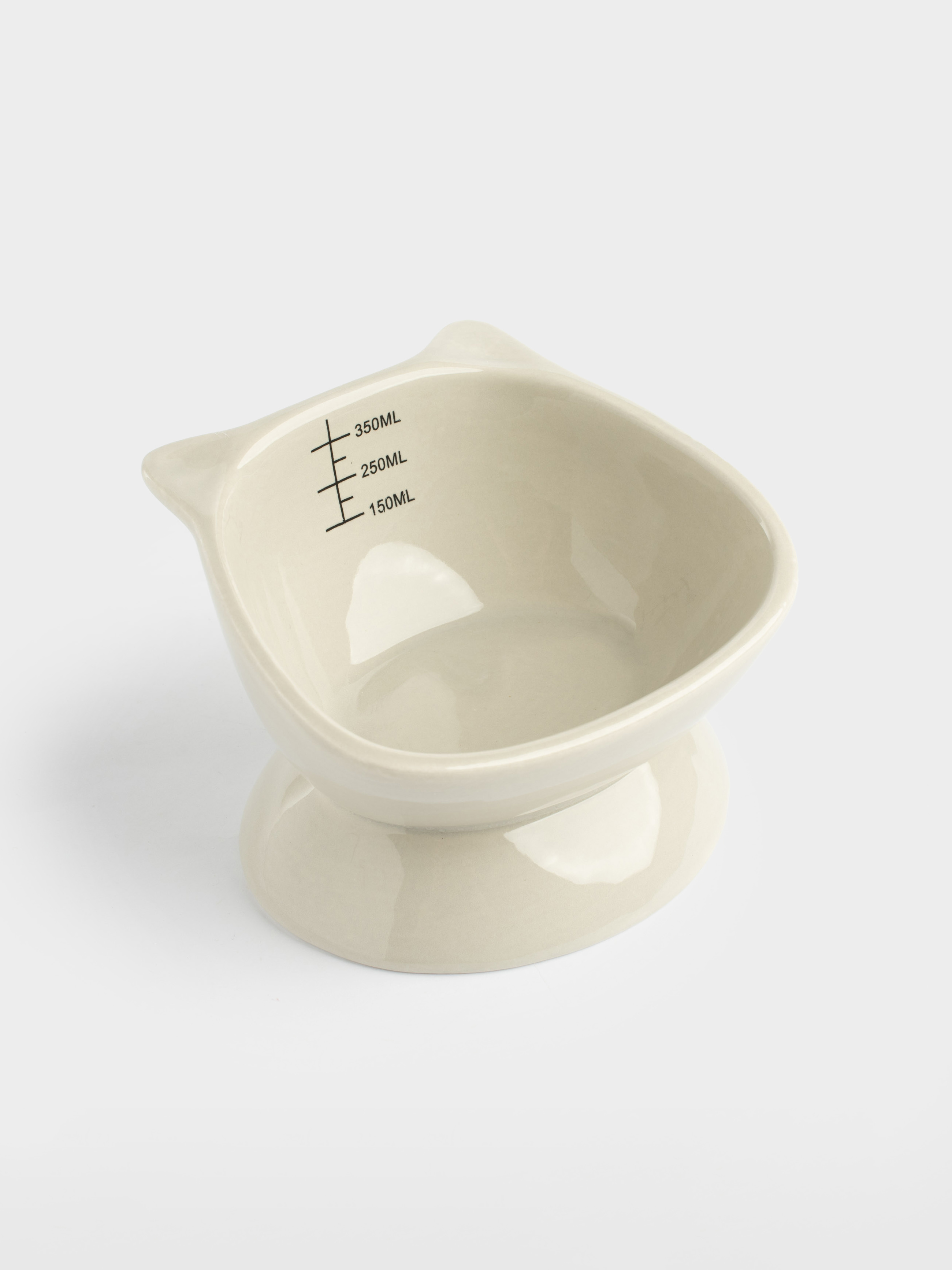 Pet bowl, 12x9 cm, 350 ml, with measuring scale, on a leg, ceramic, grey, Cat, Whiskers, image-7