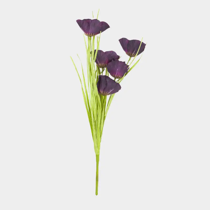 Decorative branch, 50 cm, plastic / paper, Purple poppy, Flower garden