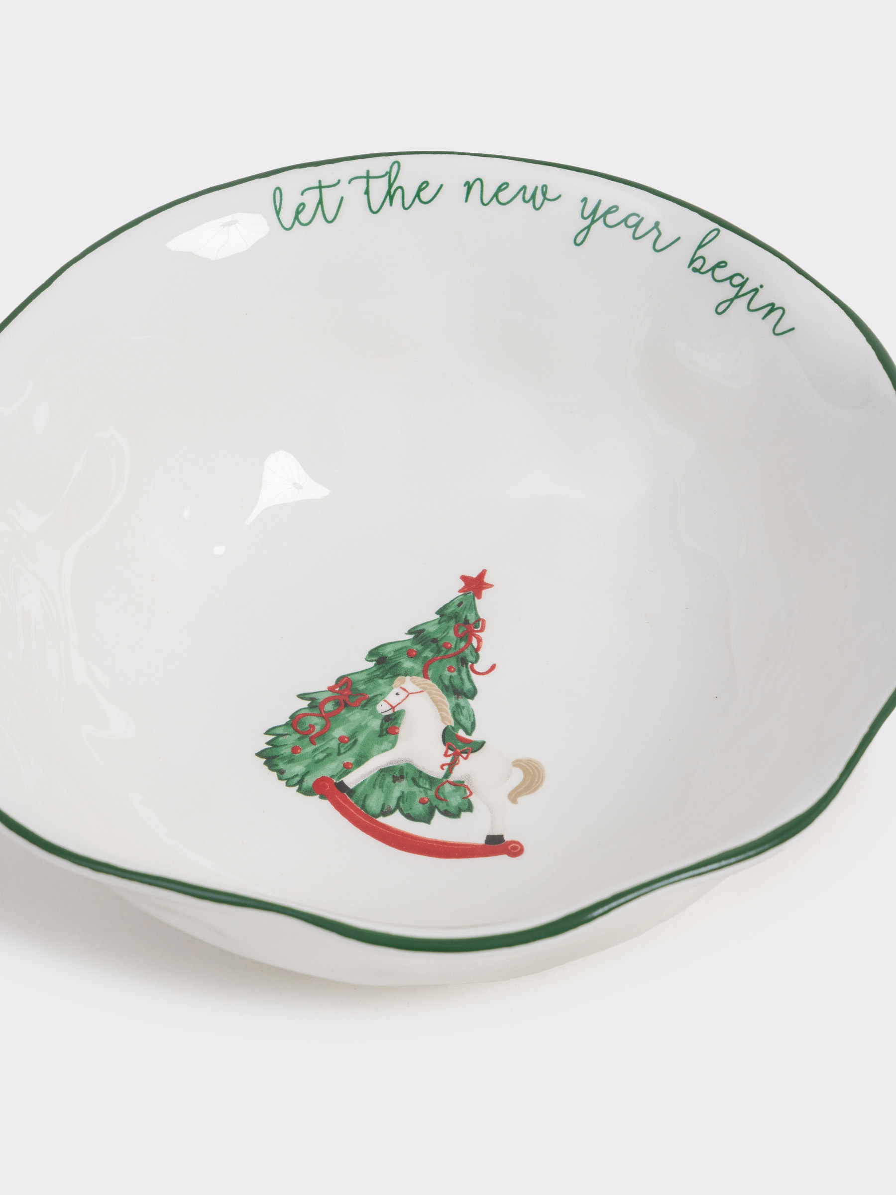 Salad bowl, 21x8 cm, 1 l, ceramic, Horse with Christmas tree, Christmas green, image-1