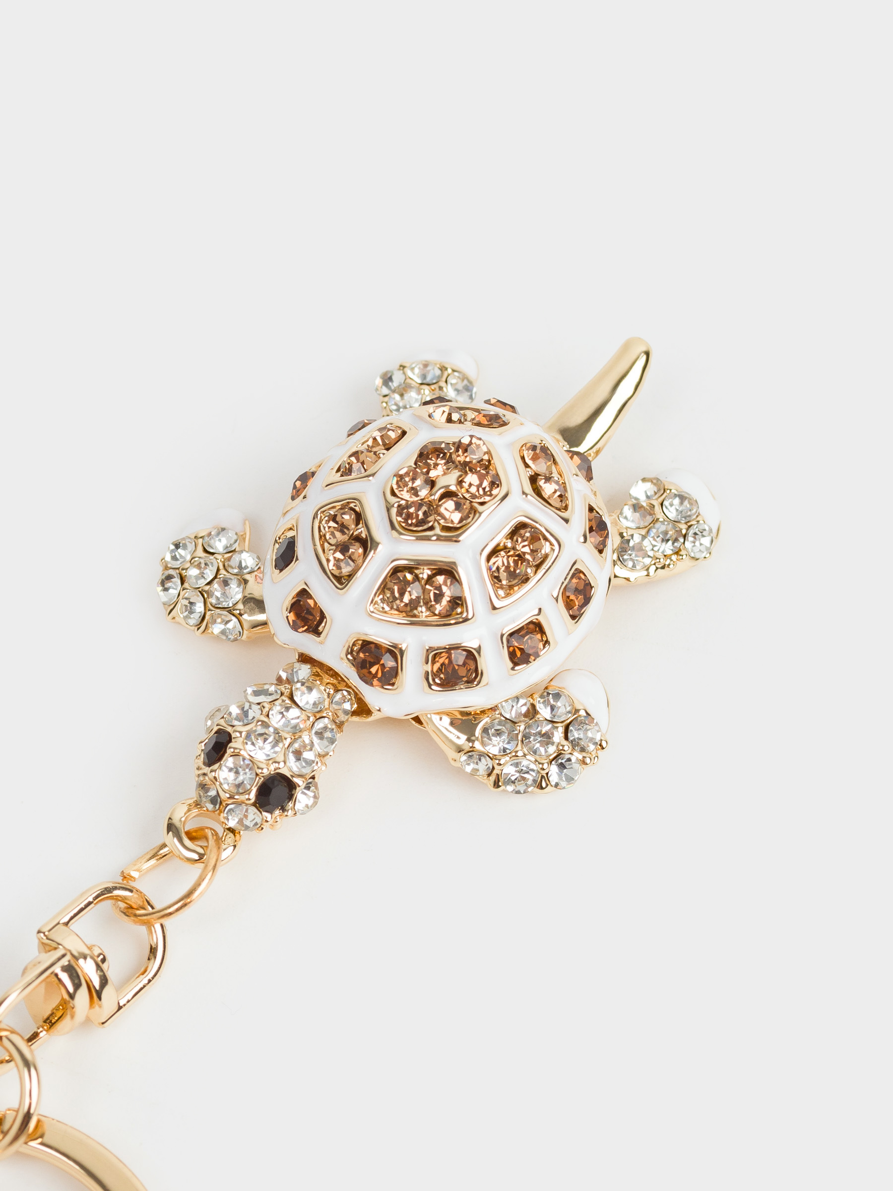 Keychain, 12 cm, metal / rhinestones, gold, Turtle, Keychain crystal, image-3