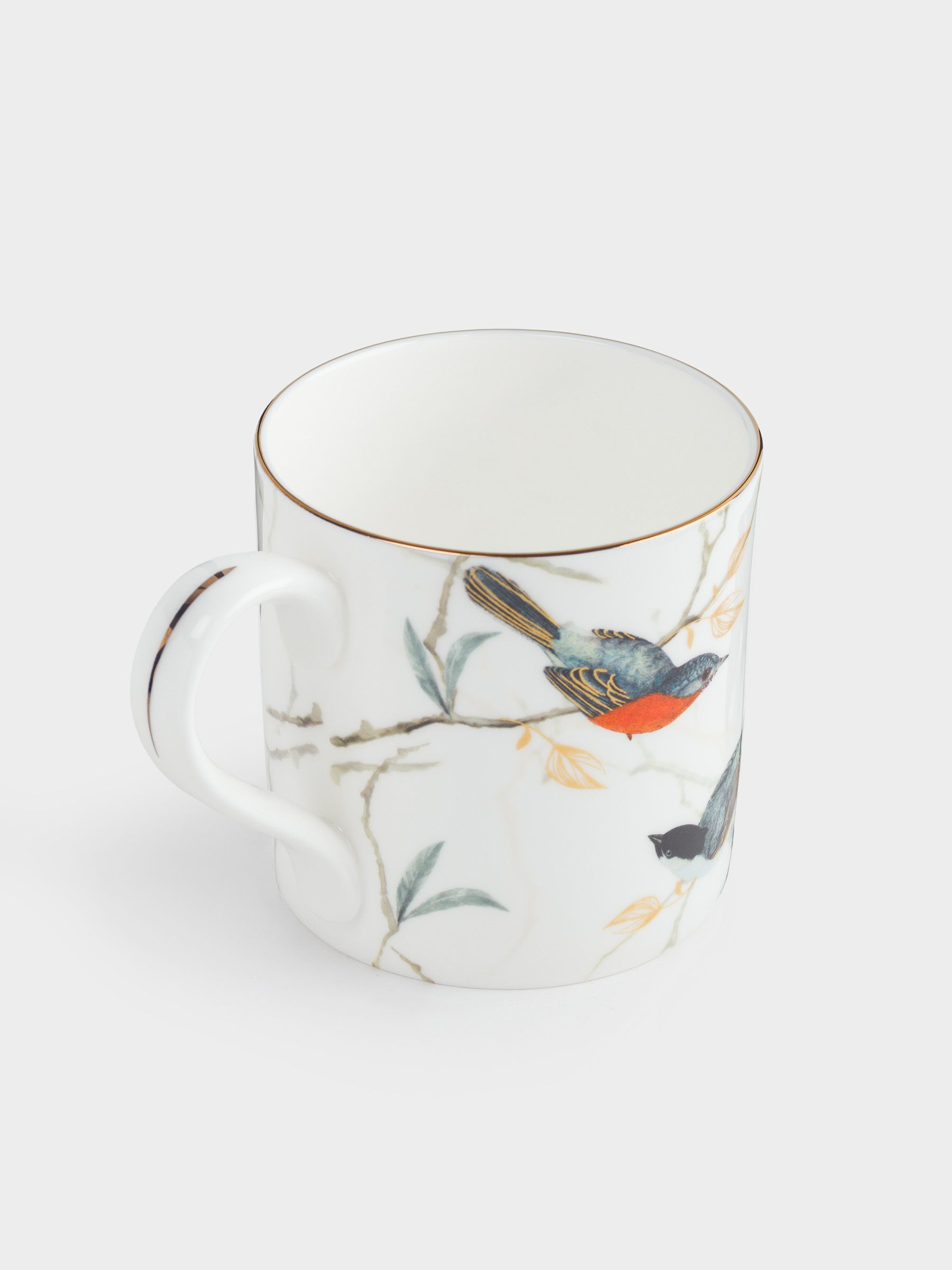 Mug, 330 ml, porcelain F, with golden edging, Warbler and tit, Paradise bird, image-1