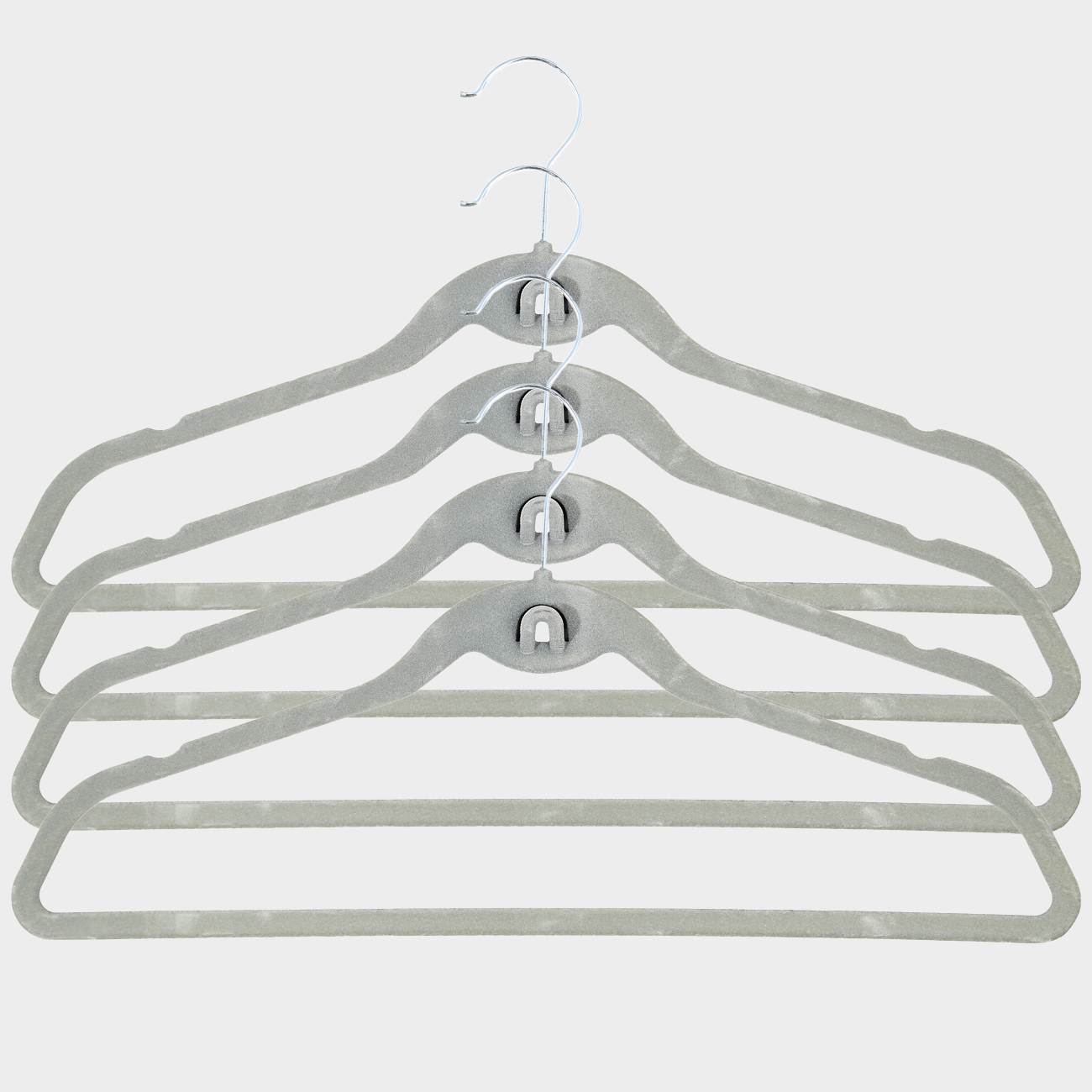 Hanger-hangers, 44 cm, 4 pcs, with a loop for the second hangers, flock, gray, Household