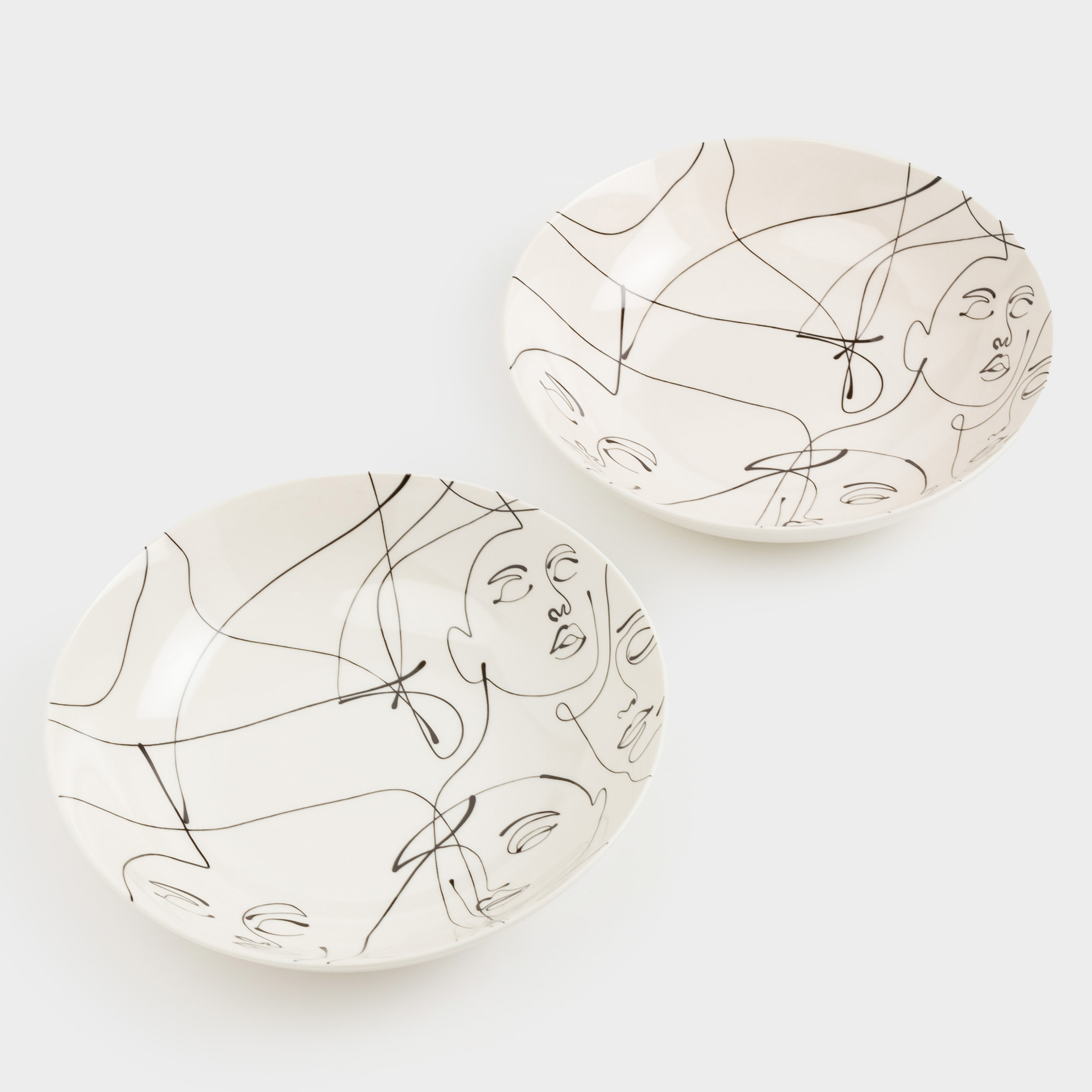Soup plate, 20x5 cm, 2 pcs, porcelain N, milk, Abstract faces, Face, image-0
