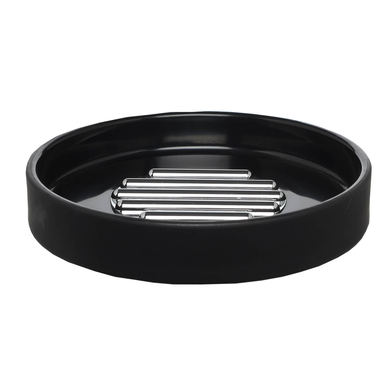 Soap dish, 12 cm, plastic, round, black, Loft style