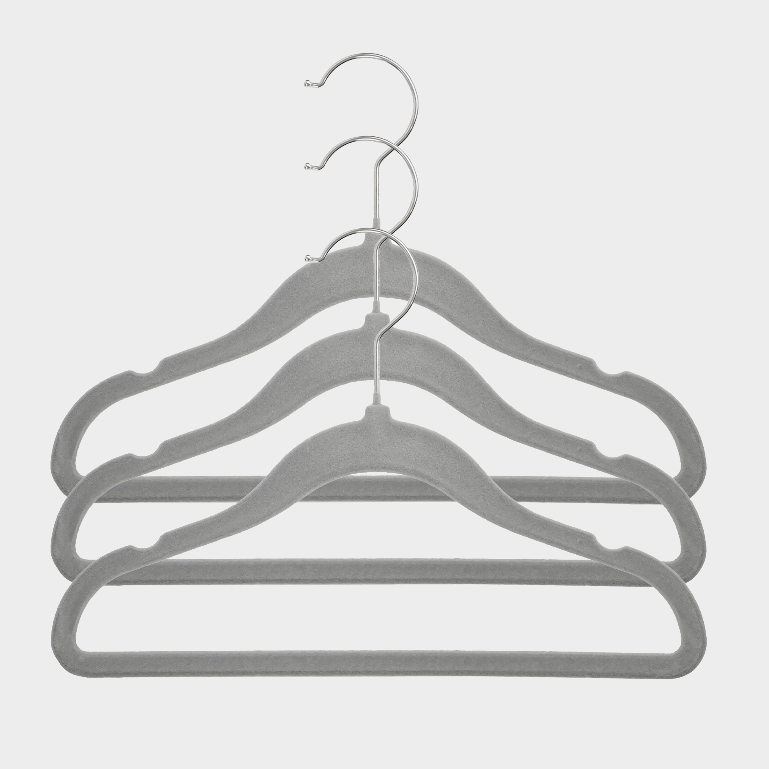 Hanger, 30 cm, 3 pcs, children's, flock, gray, Household, image-0