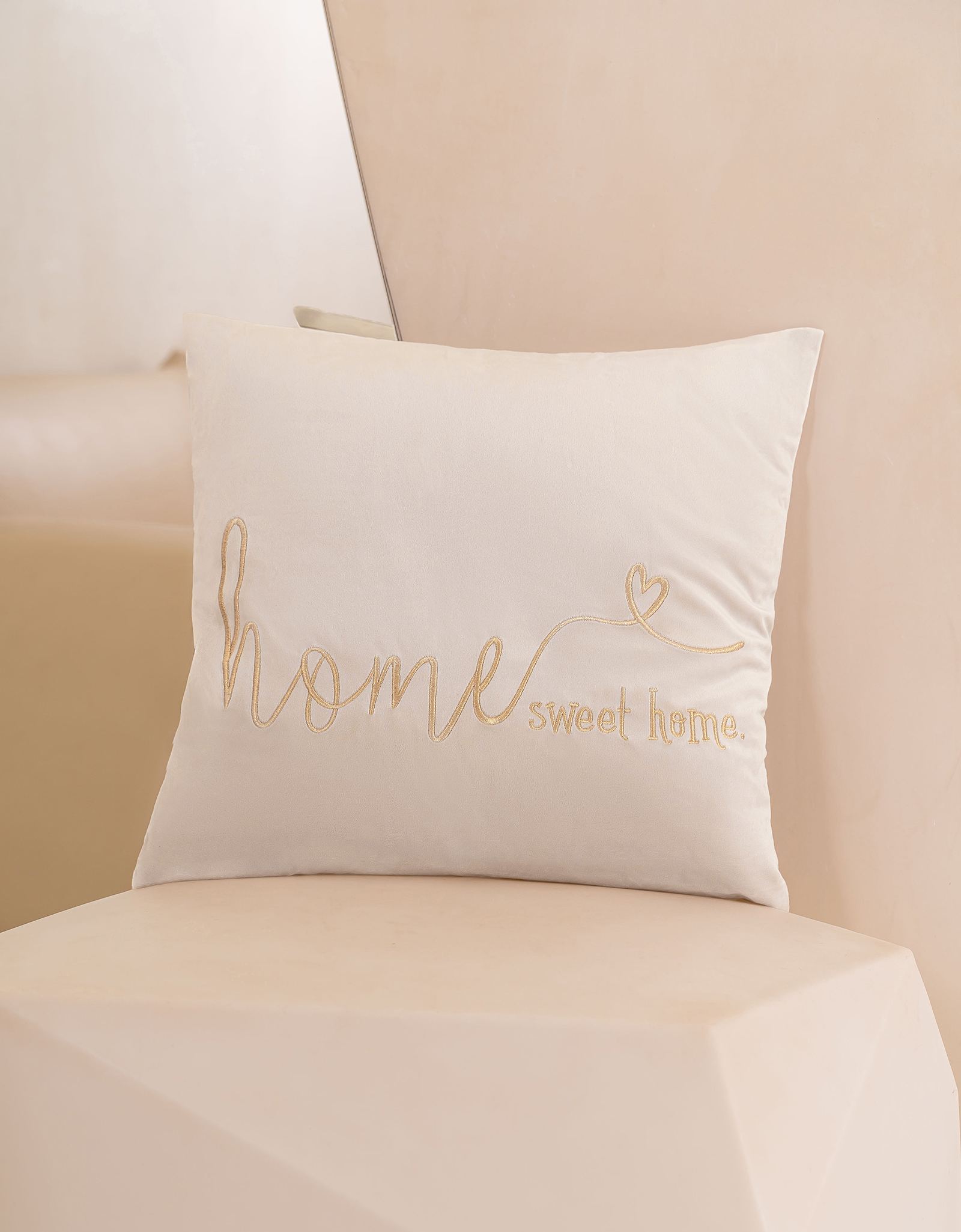 Decorative pillow, 45x45, corduroy, gray-brown, Sweet home, Scroll
