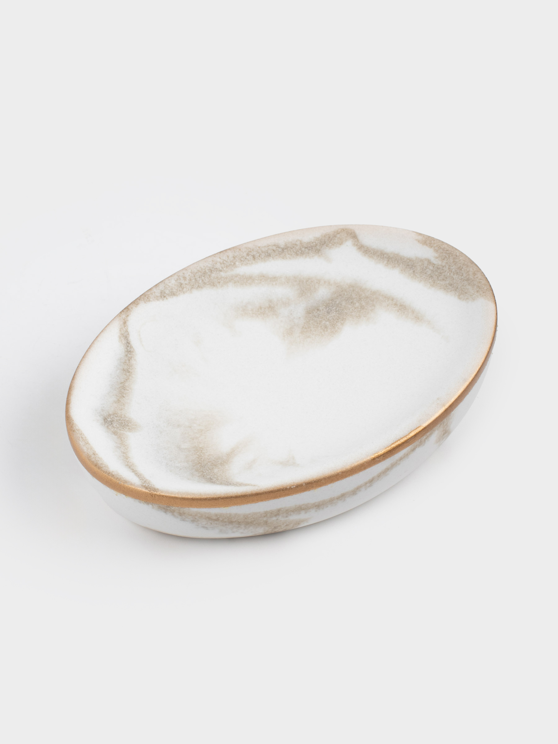Soap dish, 12x9 cm, polyresin, oval, white-gold, Marble, Dryad, image-4