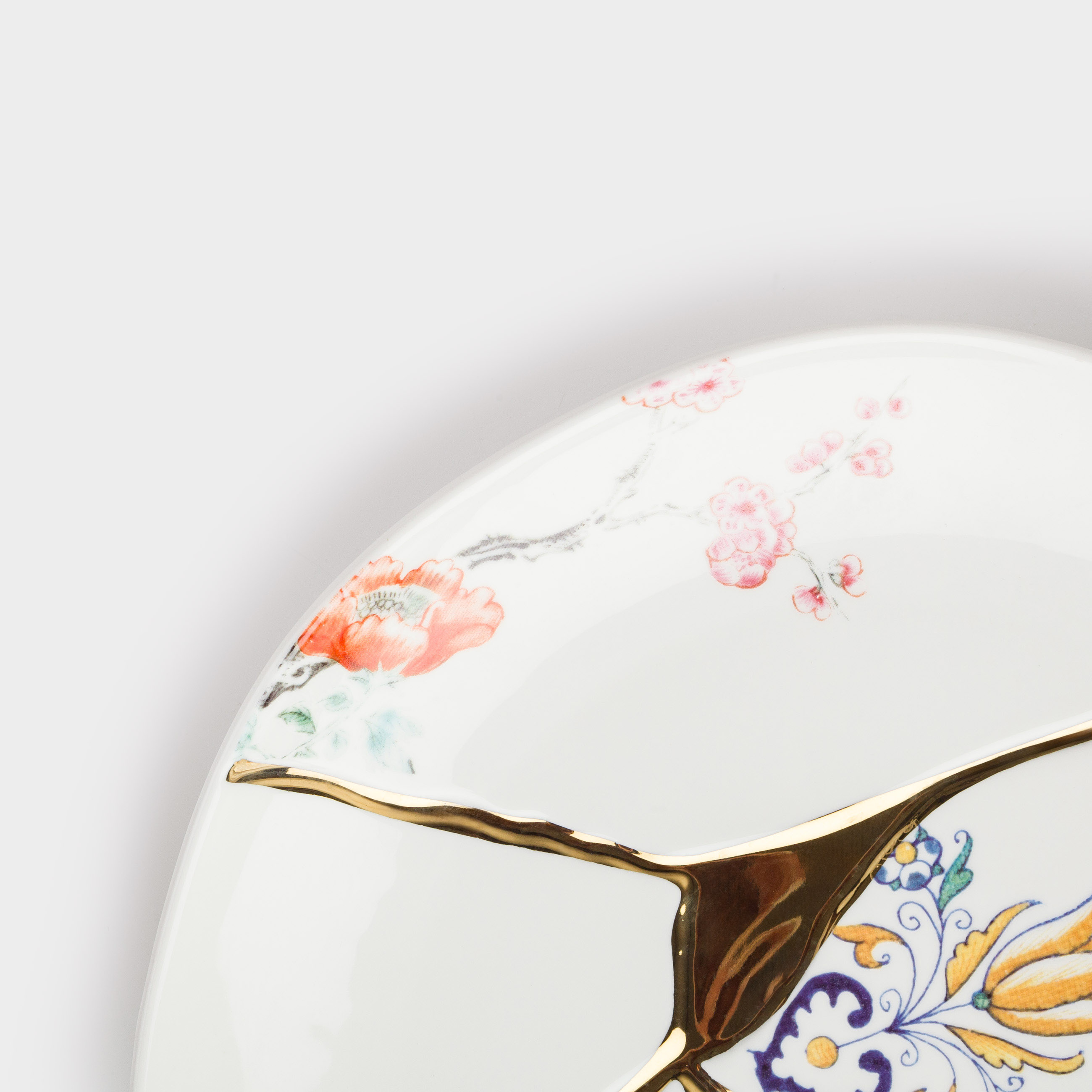 Dinner plate, 27 cm, porcelain N, white and gold, Kintsugi, Kintsugi