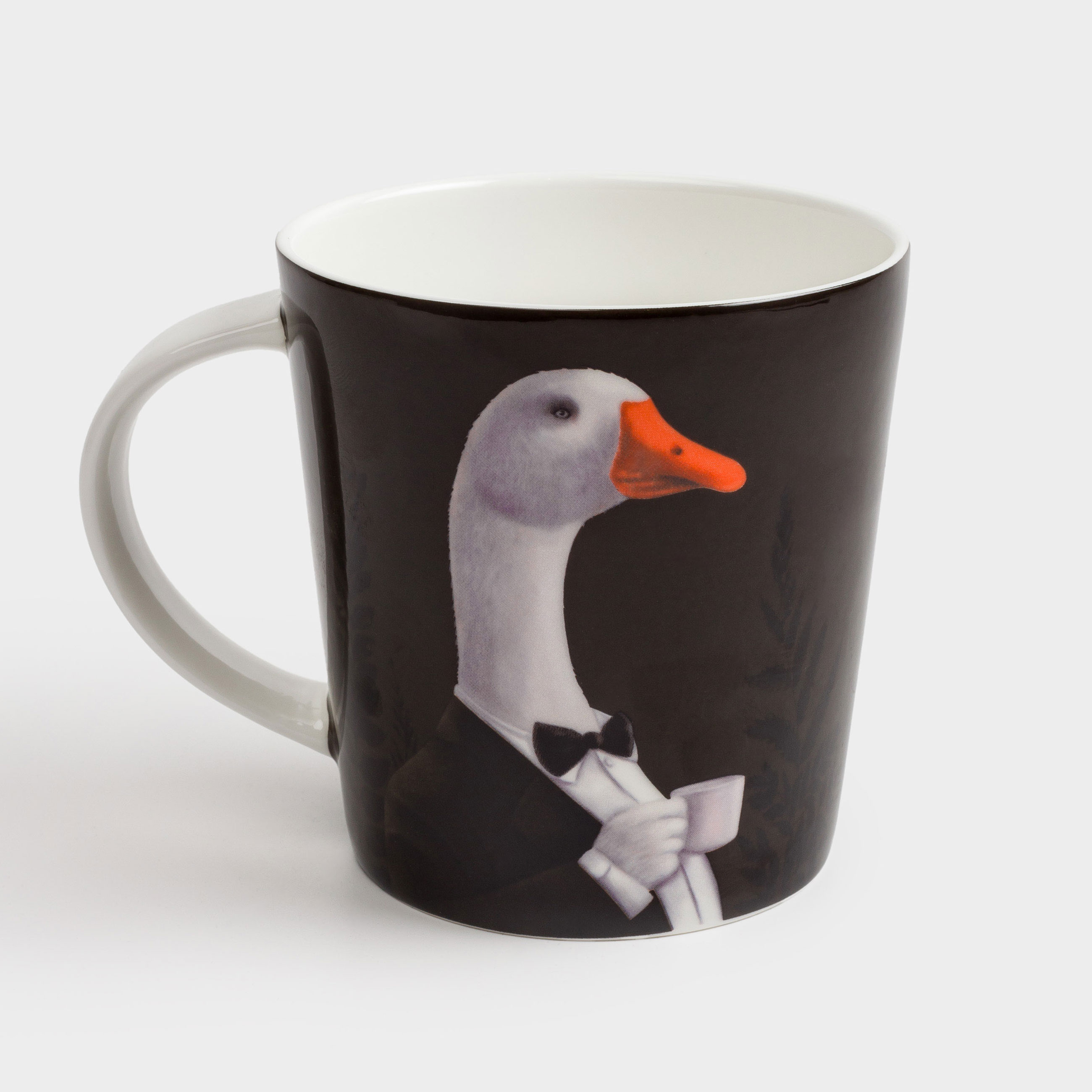 Mug, 450 ml, porcelain F, black and white, Goose in a tuxedo, Goose, image-3