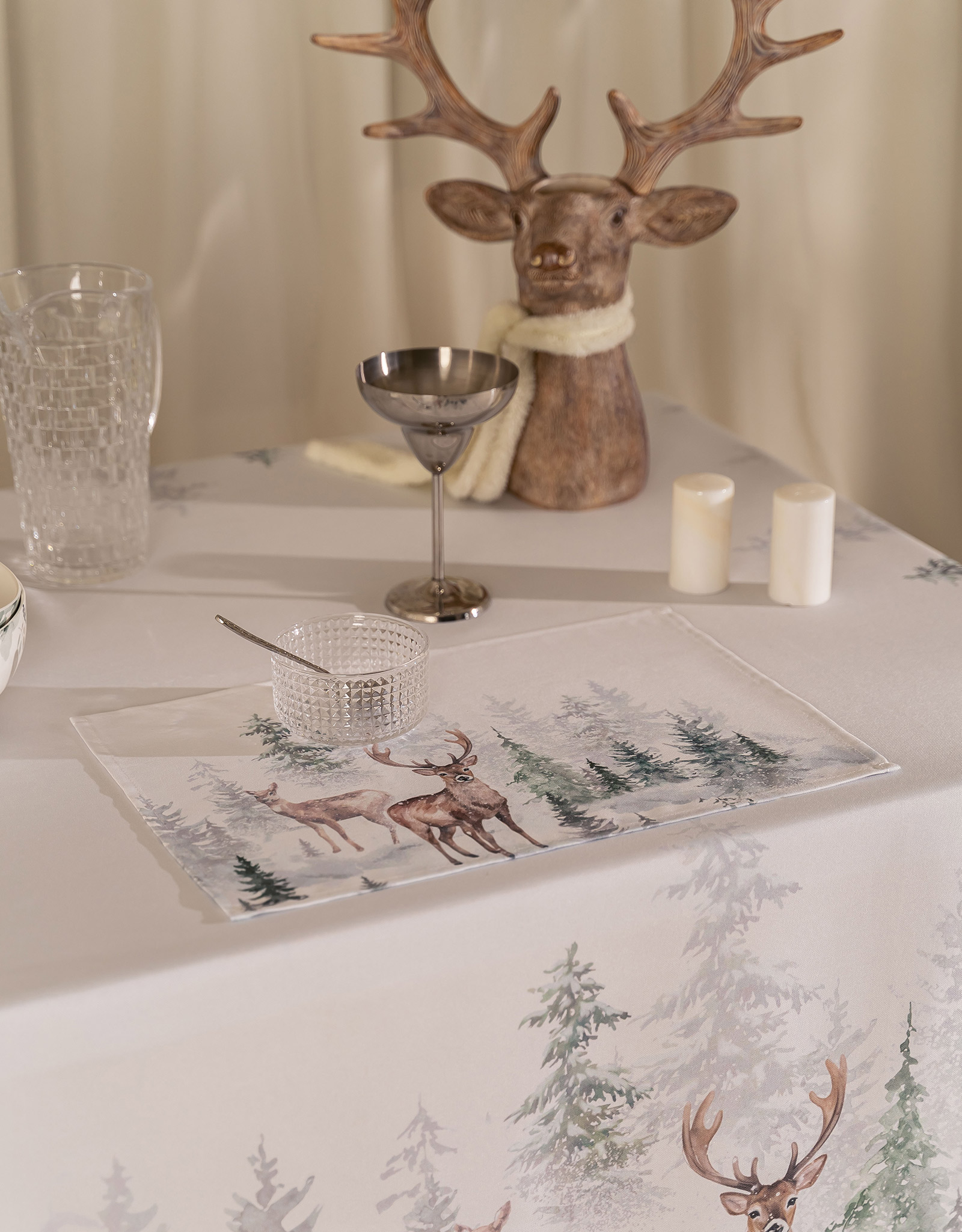 Placemat, 30x45 cm, polyester, rectangular, white, Moose in the forest, Moose story, image-5