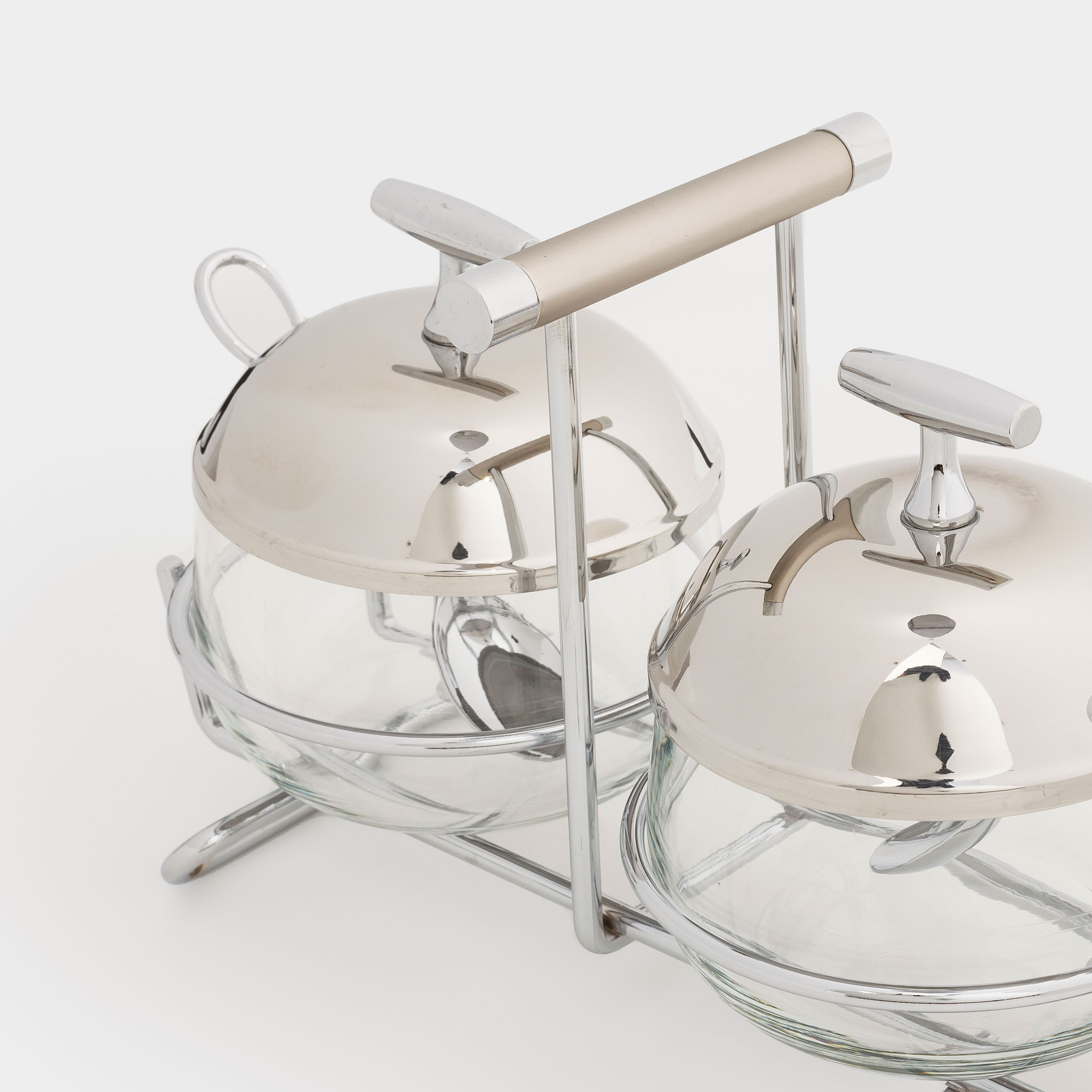 Jam bowl, 21x11 cm, 2 pcs, with spoons, on a stand, glass / steel, Lamerie