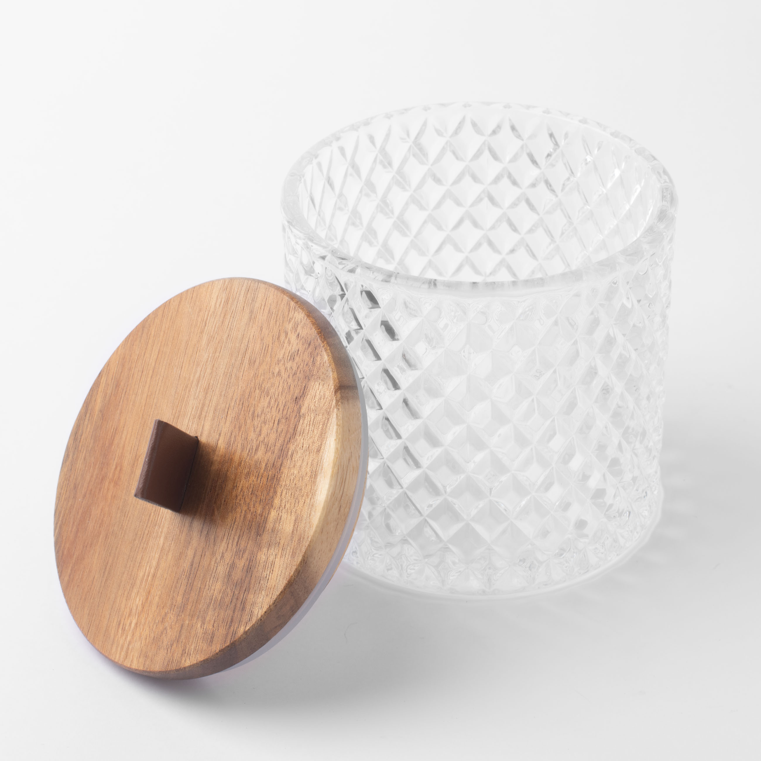 Candy bowl, 11x11 cm, with lid, glass R / wood, Naiad