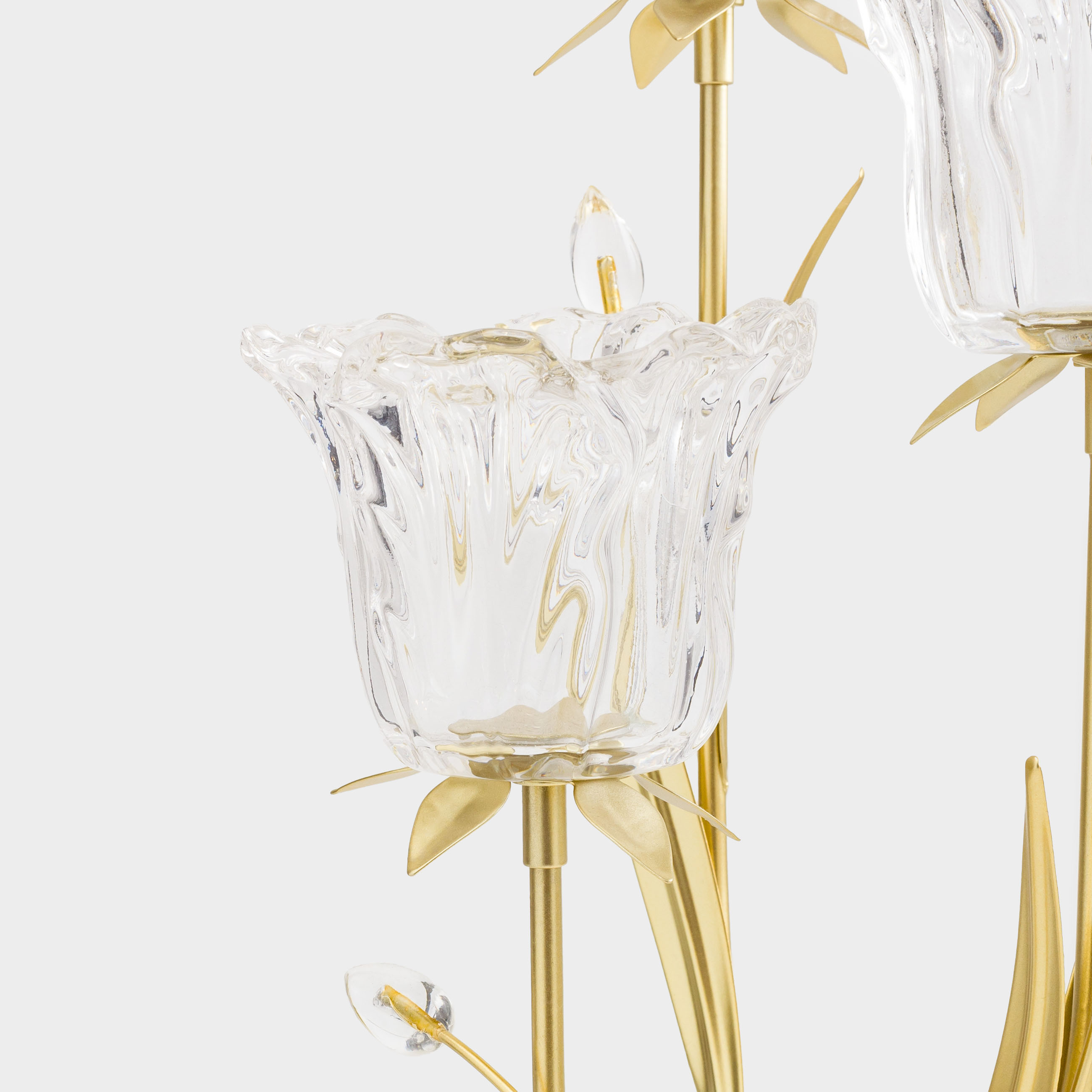 Candlestick, 45 cm, 3 tea candles, glass / metal, golden, Flowers, Fantastic flowers, image-4