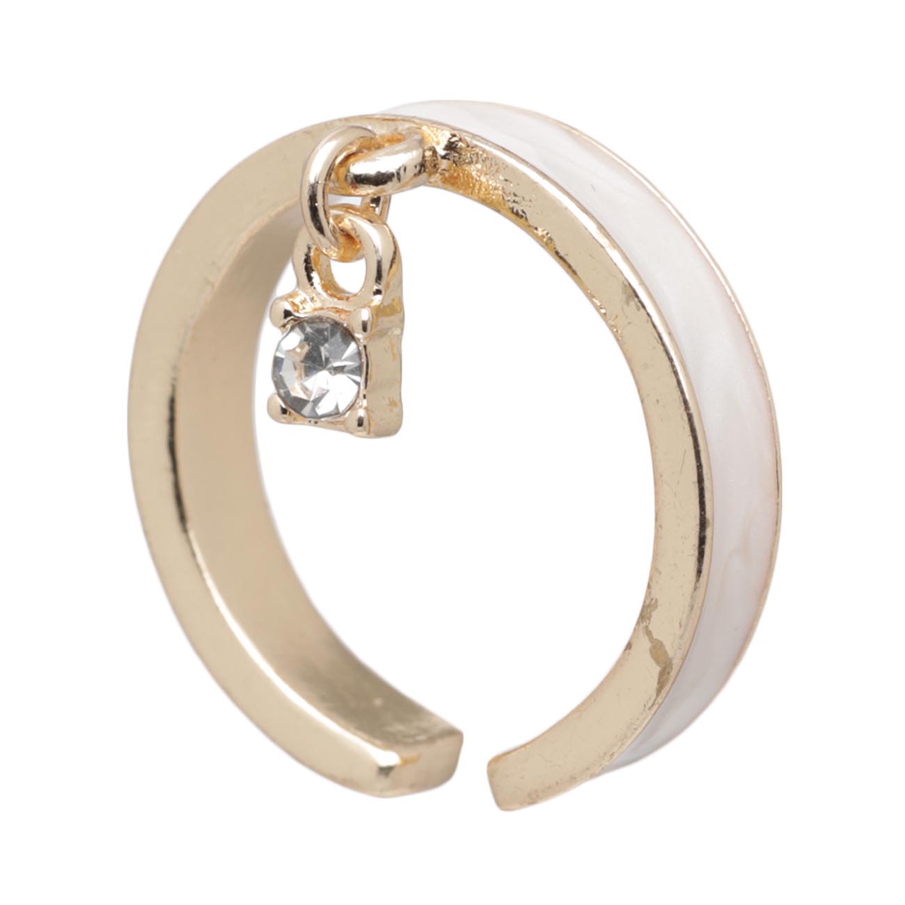 Ring, size S-M, single size, with pendant, metal, golden beige, Pearl