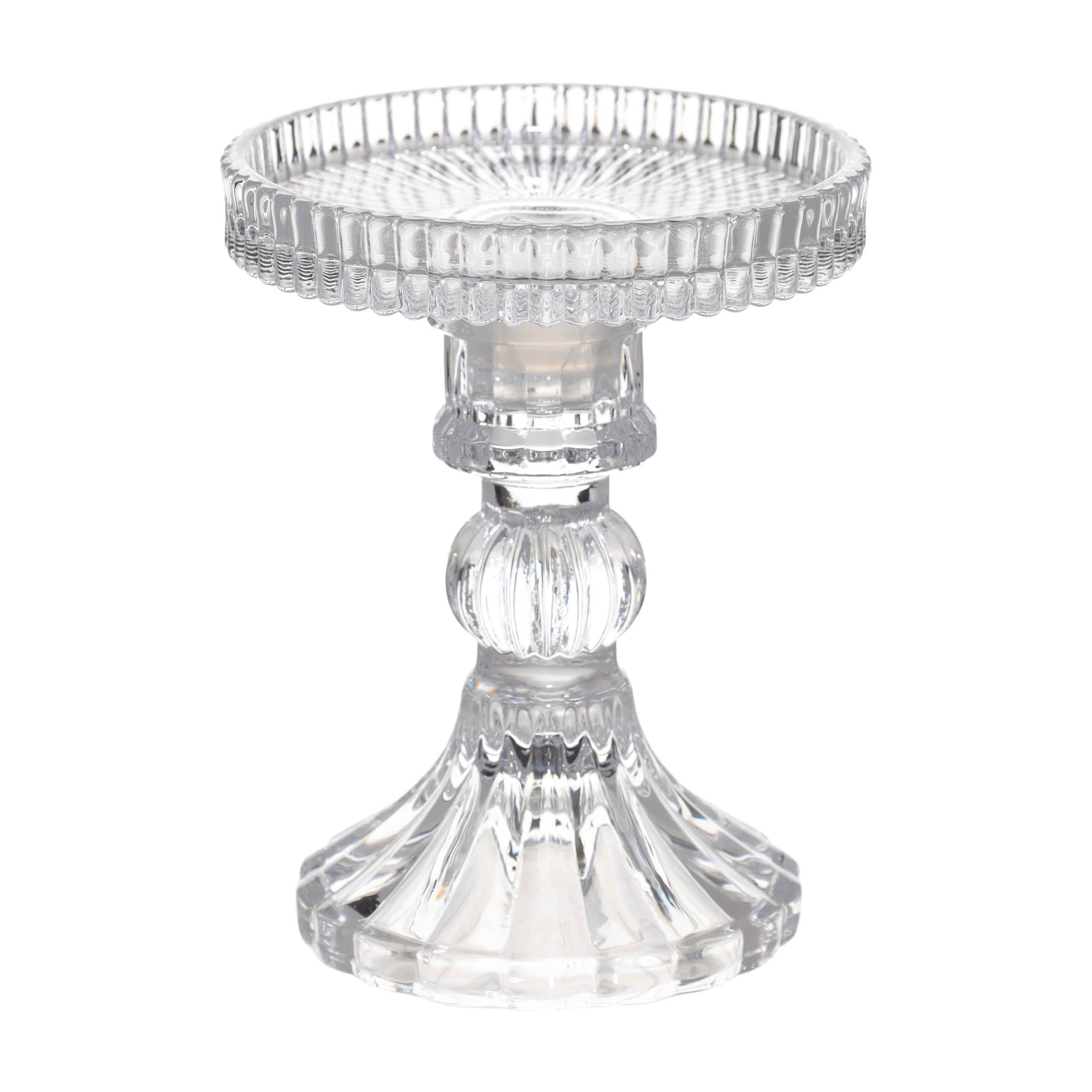 Candle holder, 12 cm, for cylindrical / thin candles, on a leg, collapsible, glass, Ribby, image-0