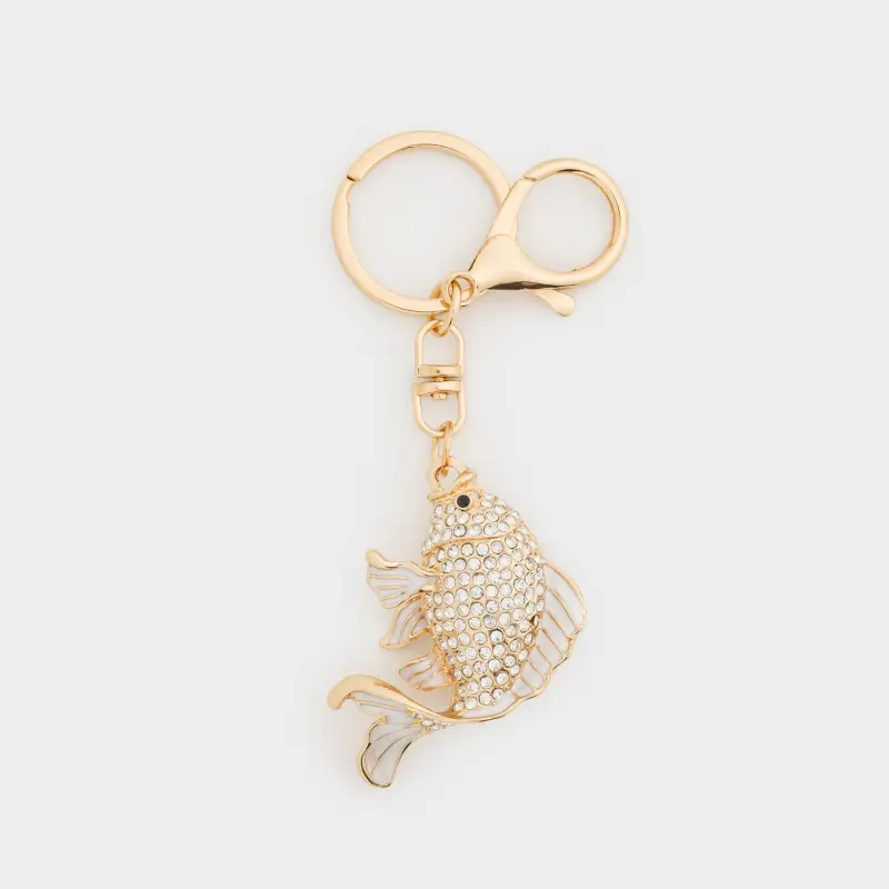 Keychain, 12 cm, metal / rhinestones, gold, Fish, Keychain crystal ,image-0