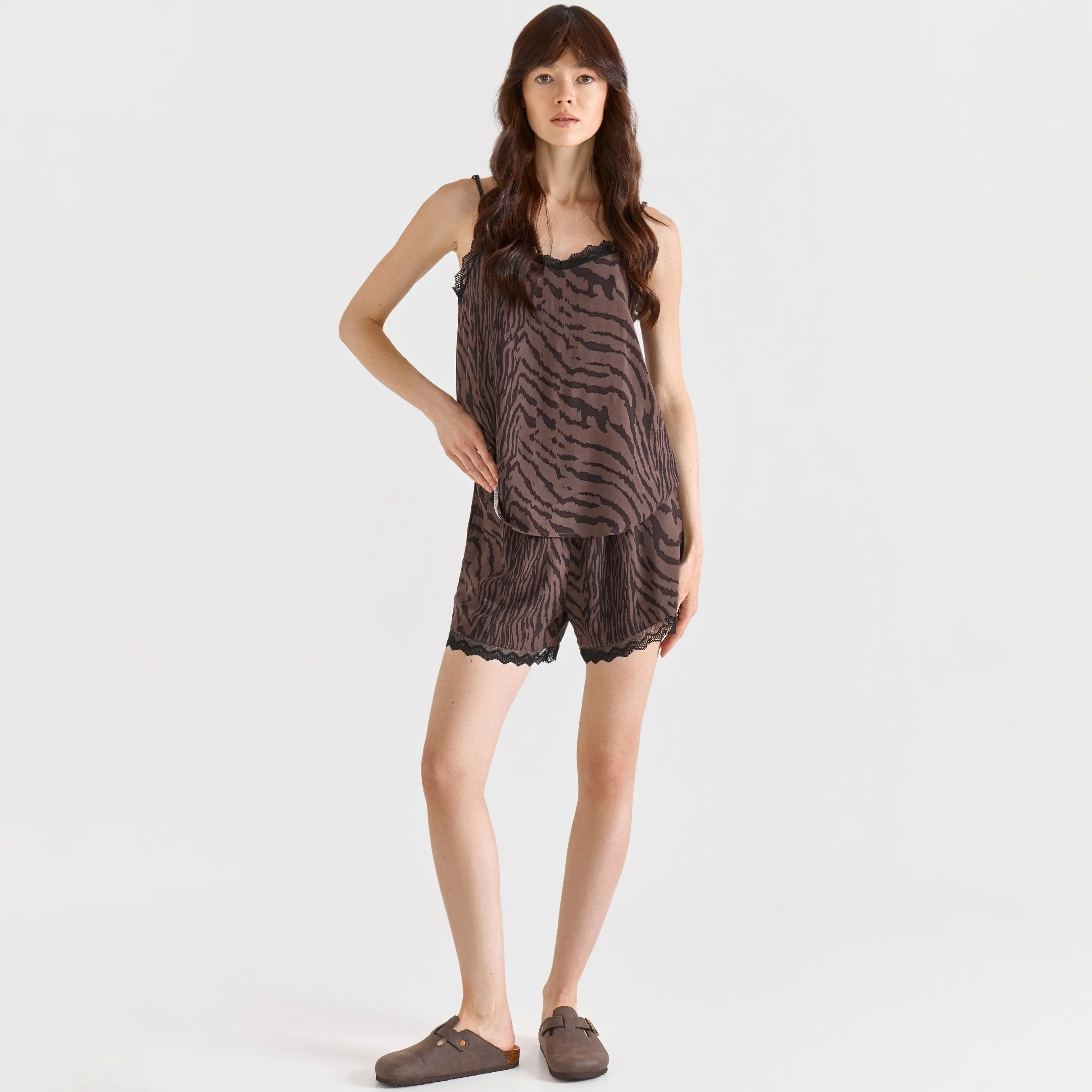 Women's shorts, homewear, size L, with lace, viscose, black and white, Zefina