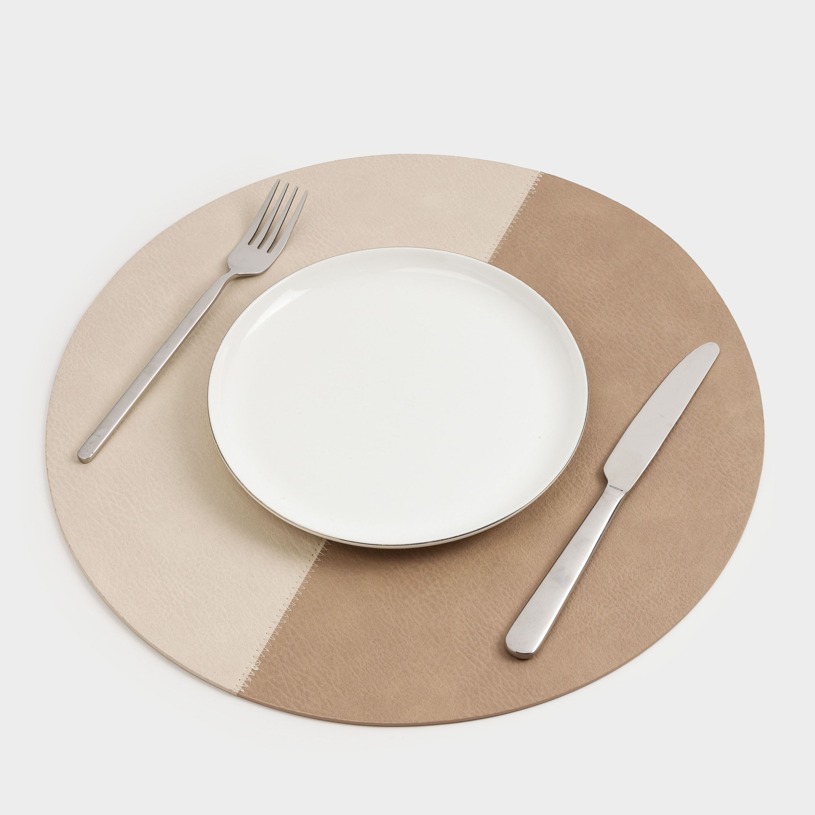 Placemats, 38 cm, PVC, round, white-brown, Rock