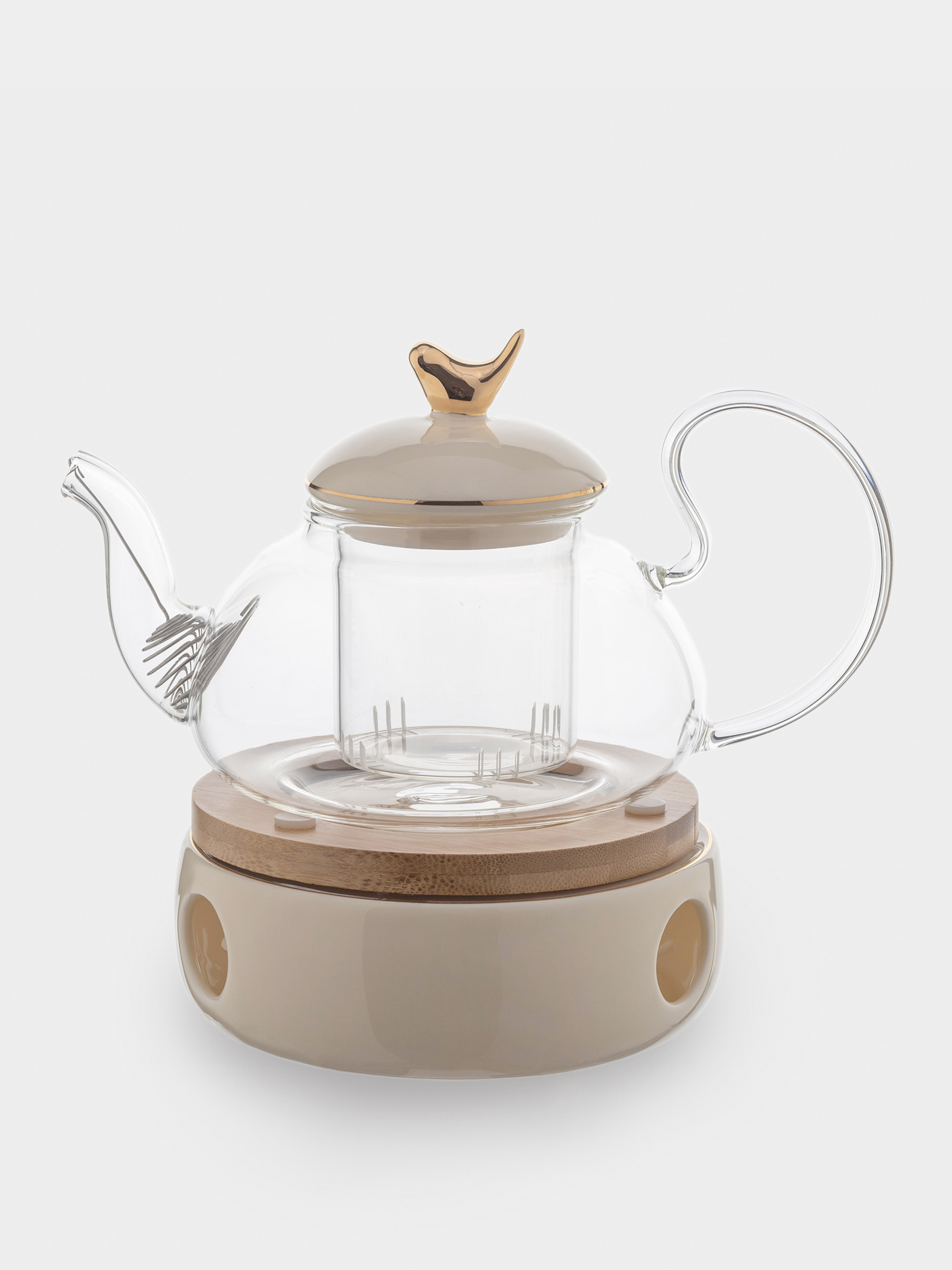 Teapot, 600 ml, heated, used glass / porcelain P, beige, Bird, Ellan, image-0