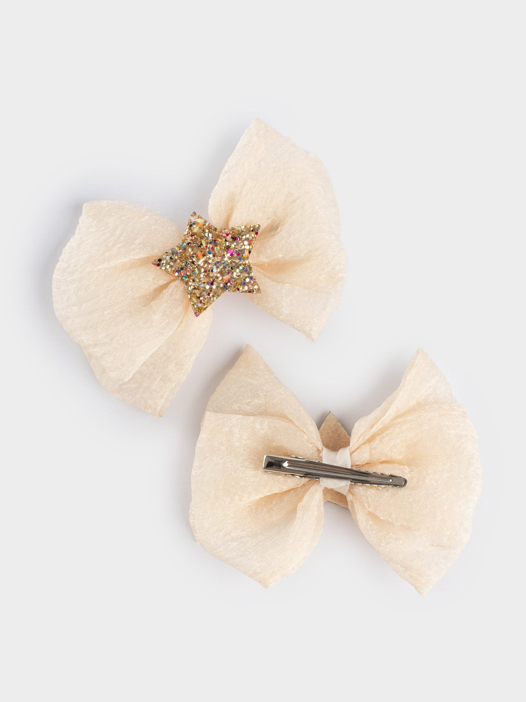 Hair clip, 6 cm, 2 pcs, children's, Polyester / metal, milky, Star, Hairstyle, image-3