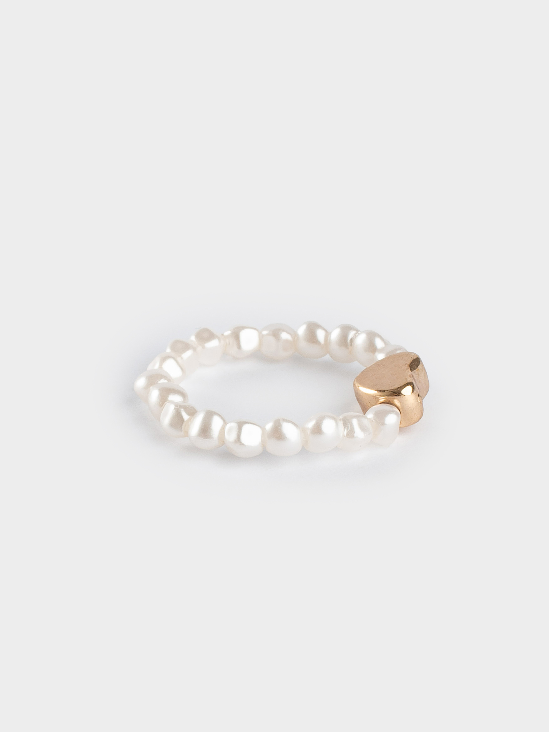 Ring, size S-M, single size, plastic / glass, white-gold, Heart, Pearl heart, image-2