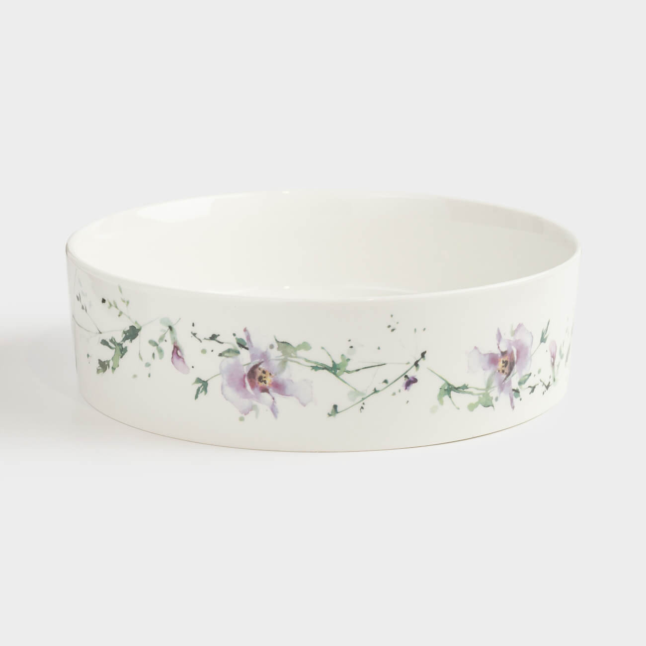 Dish, 23x6 cm, with sides, porcelain N, white, Lilac flowers, Floret