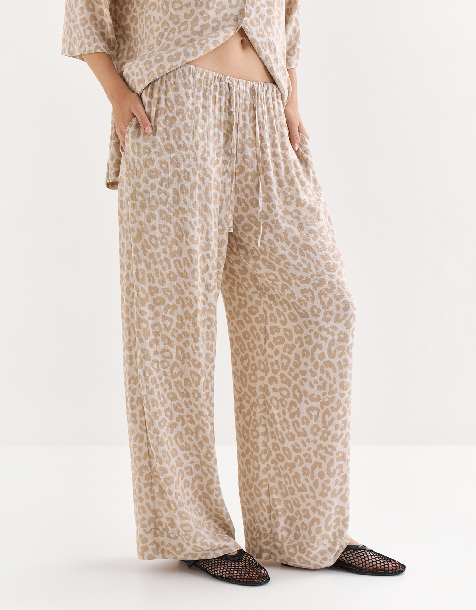 Women's trousers, size S, viscose, gray-beige, Leopard, Becky, image-2