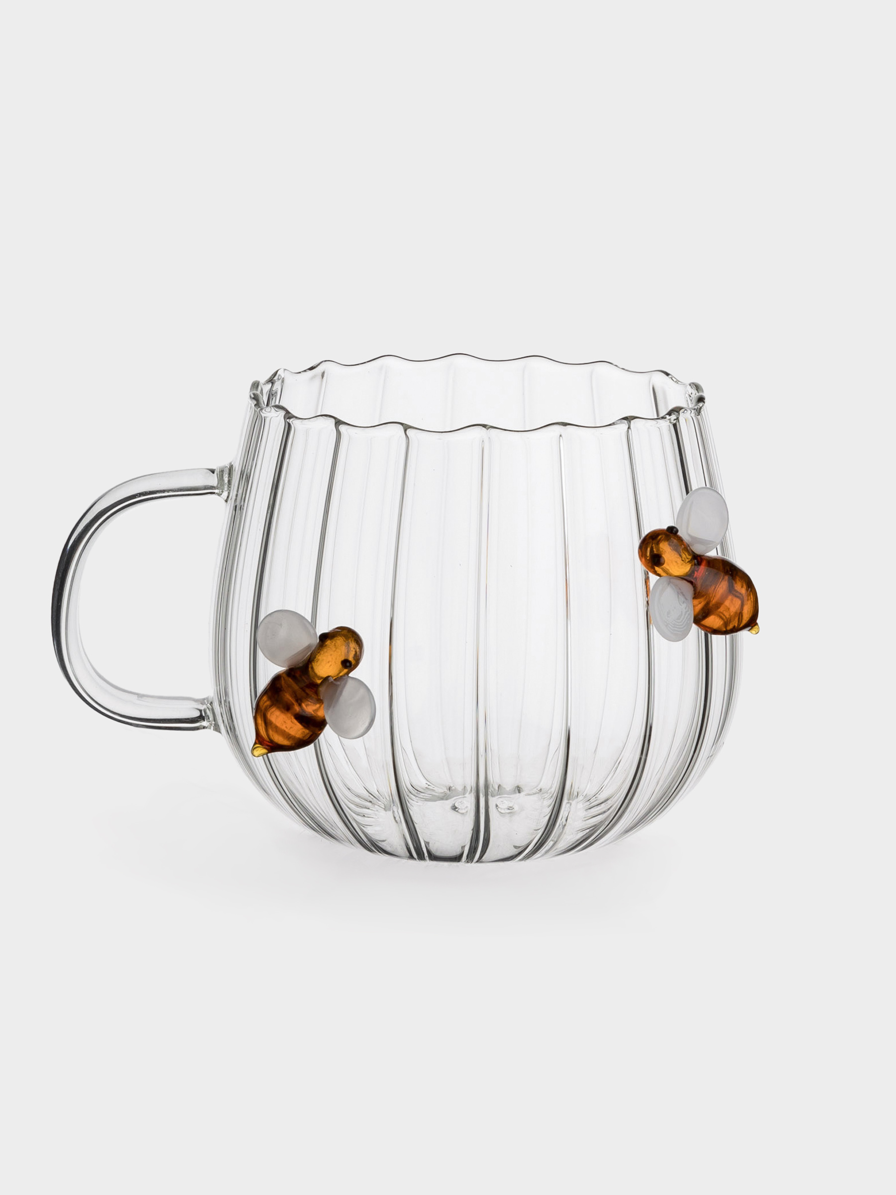 Mug, 400 ml, glass B, Bee and flower, Camellia shape, image-0