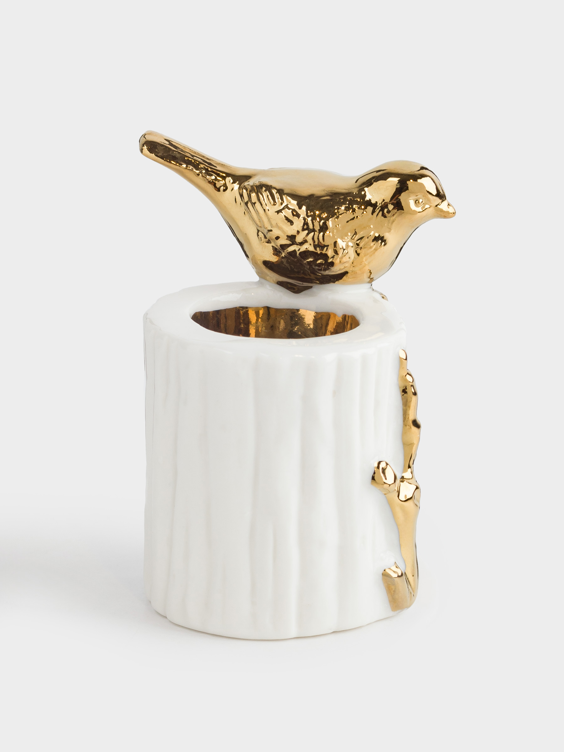 Toothpick stand, 8 cm, ceramic, milky gold, Bird on a branch, Paradise garden, image-1