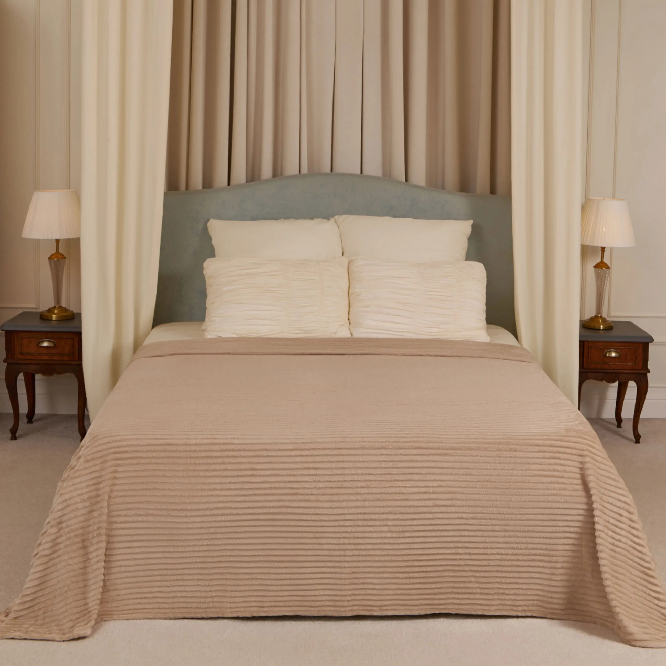 Bedspread, 220x240 cm, flannel, beige, Three-dimensional stripes, Flannel