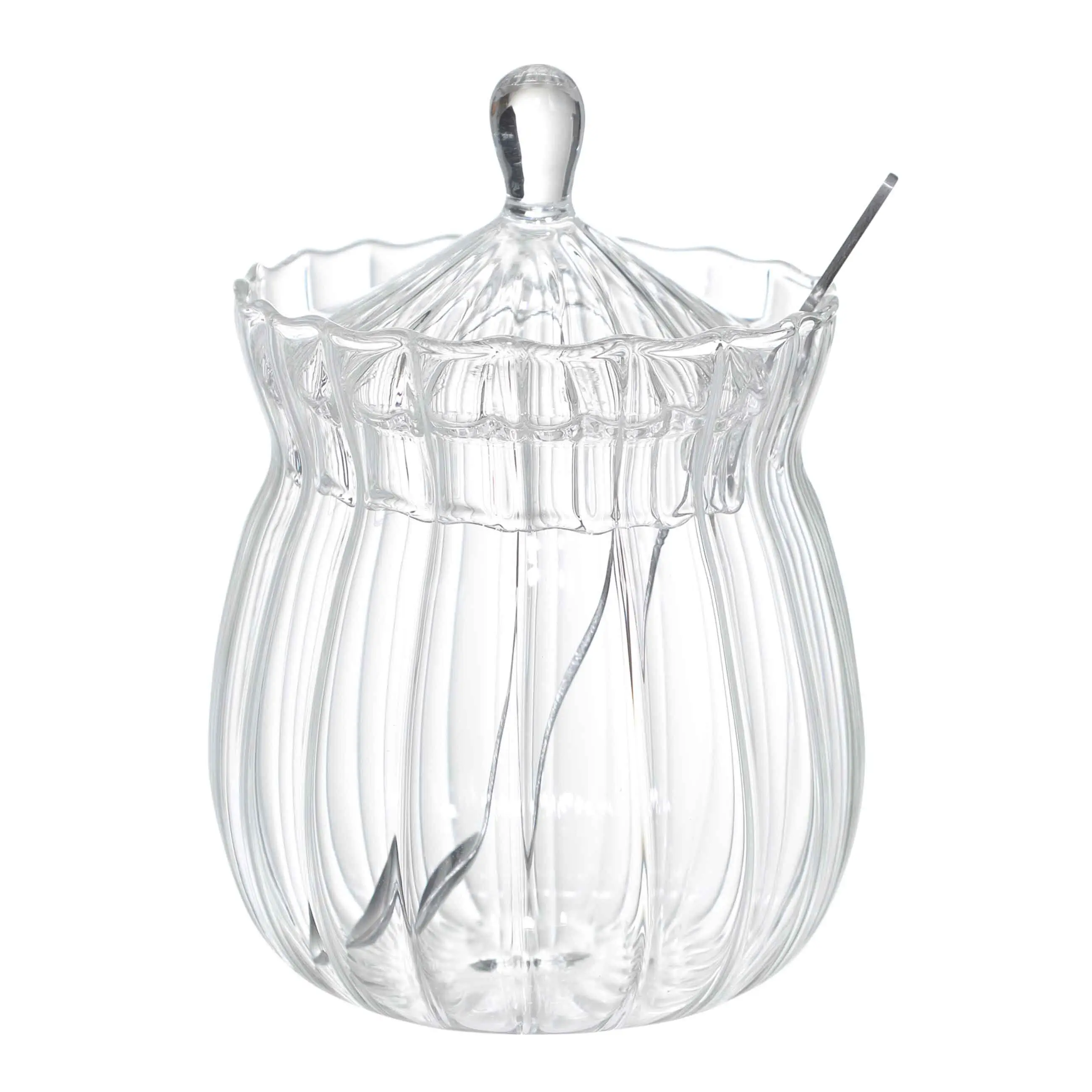 Sugar bowl, 12 cm, 350 ml, with spoon, glass R / steel, Camellia, image-0