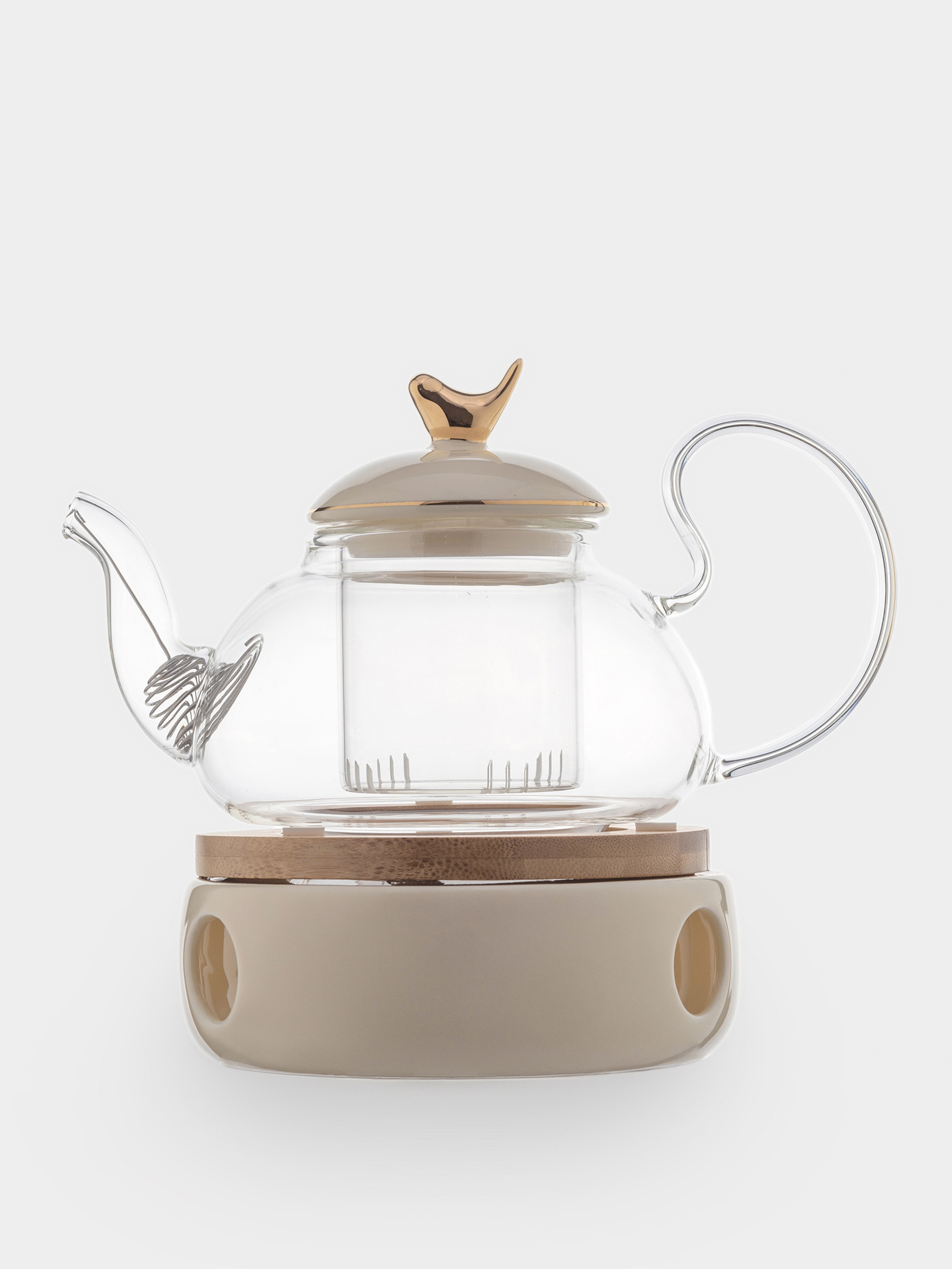 Teapot, 600 ml, heated, used glass / porcelain P, beige, Bird, Ellan, image-1