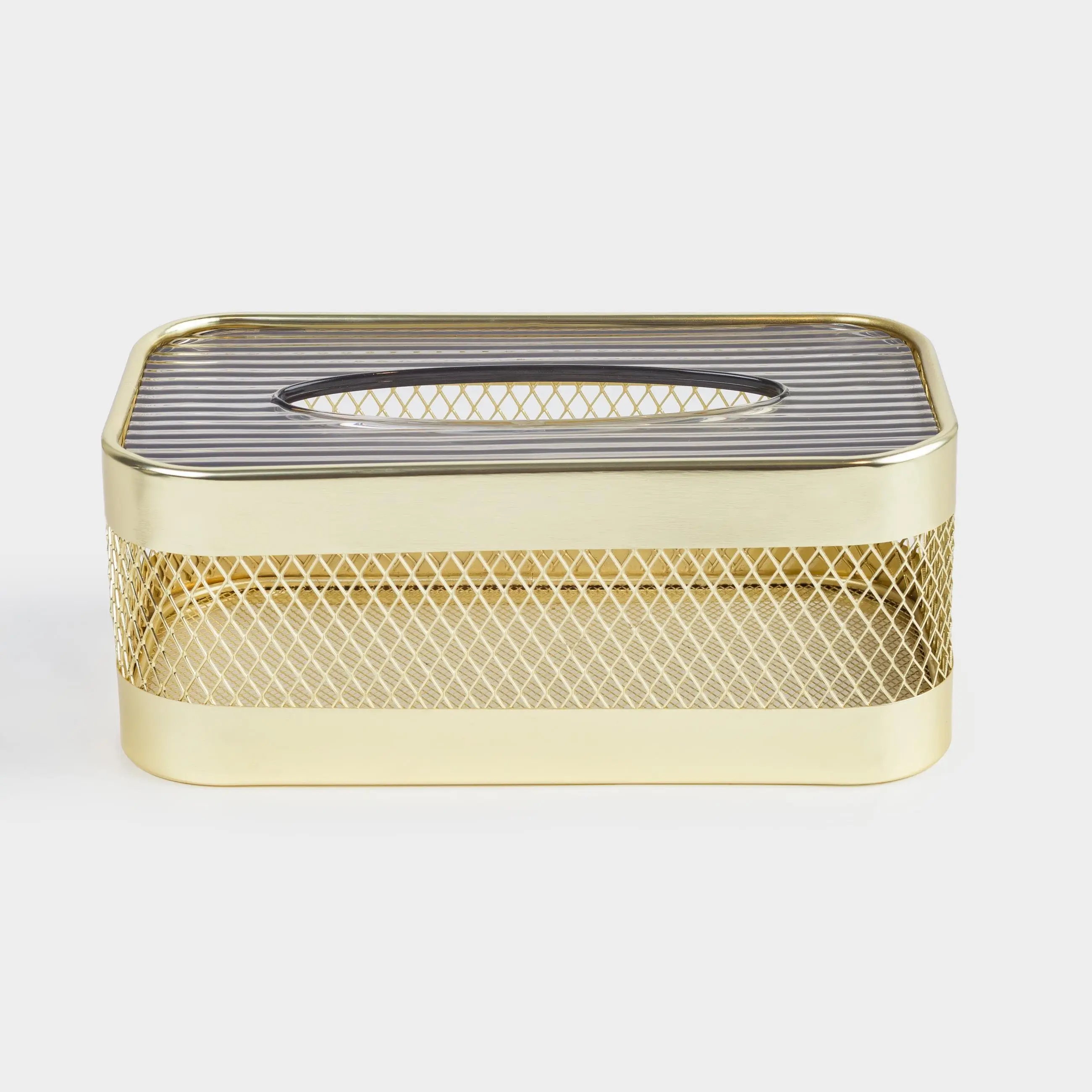 Paper napkin box, 25x14 cm, metal / plastic, gold, Mesh, Twist gold, image-0